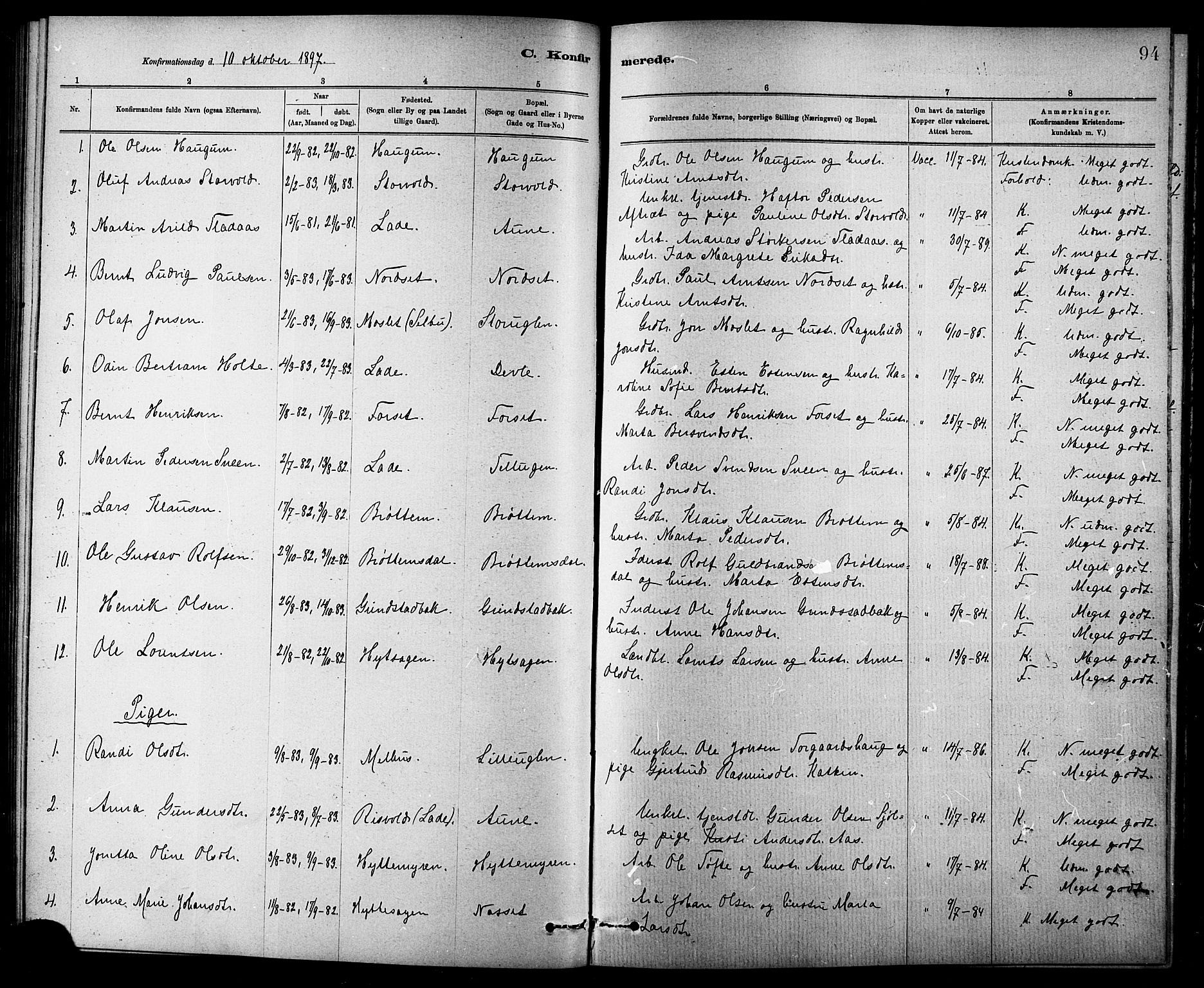 Ministerialprotokoller, klokkerbøker og fødselsregistre - Sør-Trøndelag, SAT/A-1456/618/L0452: Parish register (copy) no. 618C03, 1884-1906, p. 94