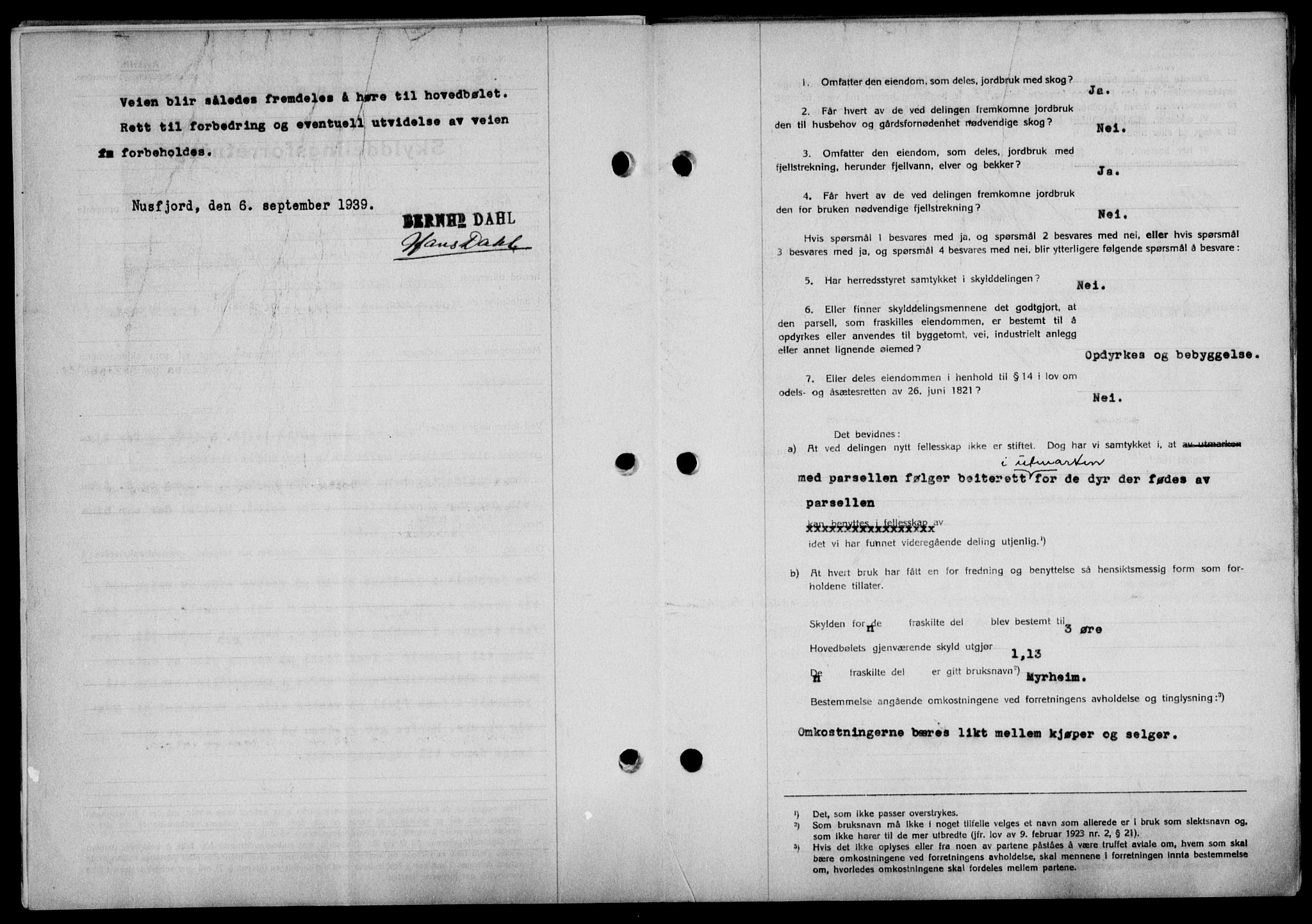 Lofoten sorenskriveri, SAT/A-0017/1/2/2C/L0006a: Mortgage book no. 6a, 1939-1939, Diary no: : 1958/1939