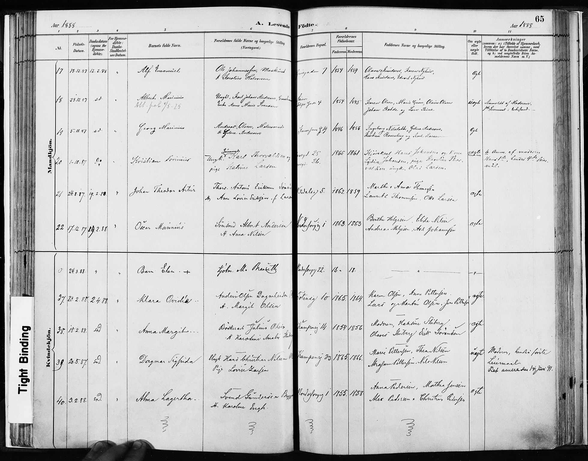 Kampen prestekontor Kirkebøker, AV/SAO-A-10853/F/Fa/L0003: Parish register (official) no. I 3, 1886-1892, p. 65