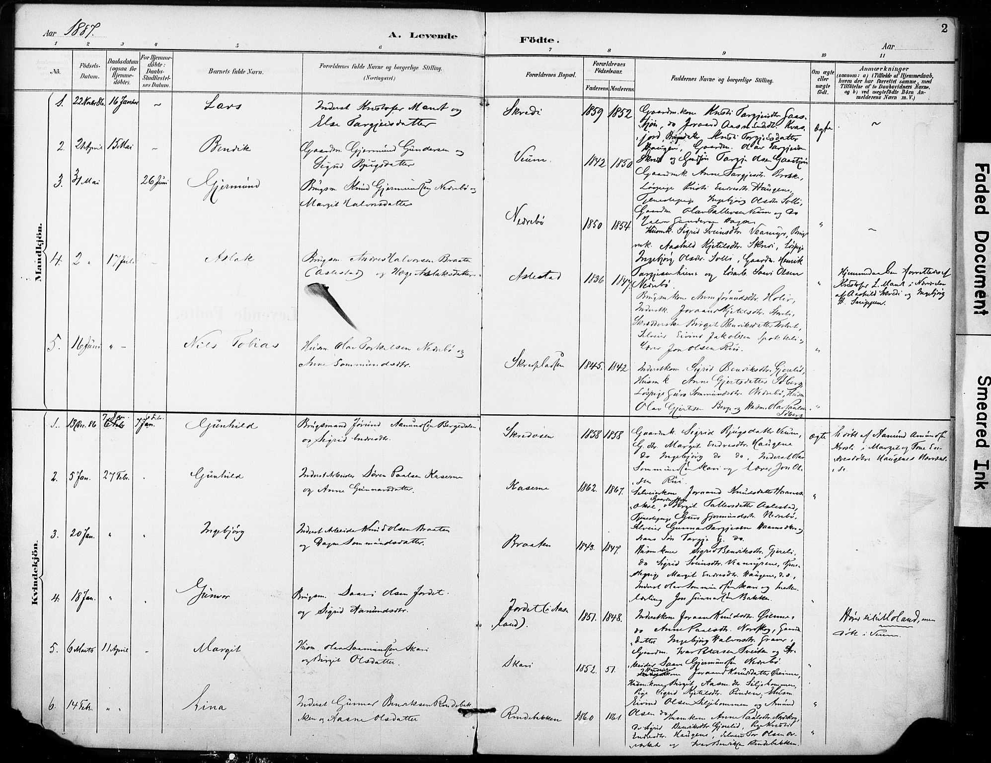 Fyresdal kirkebøker, SAKO/A-263/F/Fb/L0003: Parish register (official) no. II 3, 1887-1903, p. 2