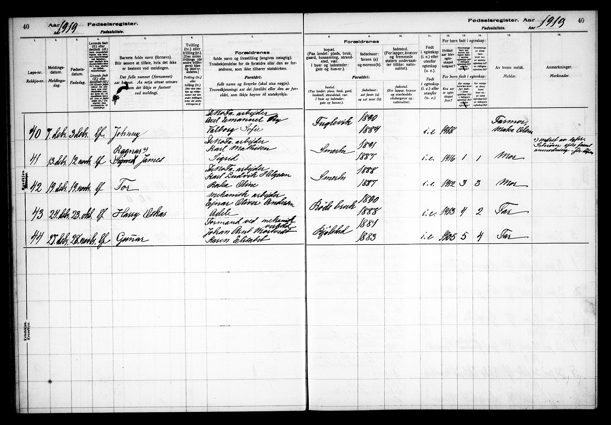 Kråkerøy prestekontor Kirkebøker, AV/SAO-A-10912/J/Ja/L0001: Birth register no. 1, 1916-1938, p. 40