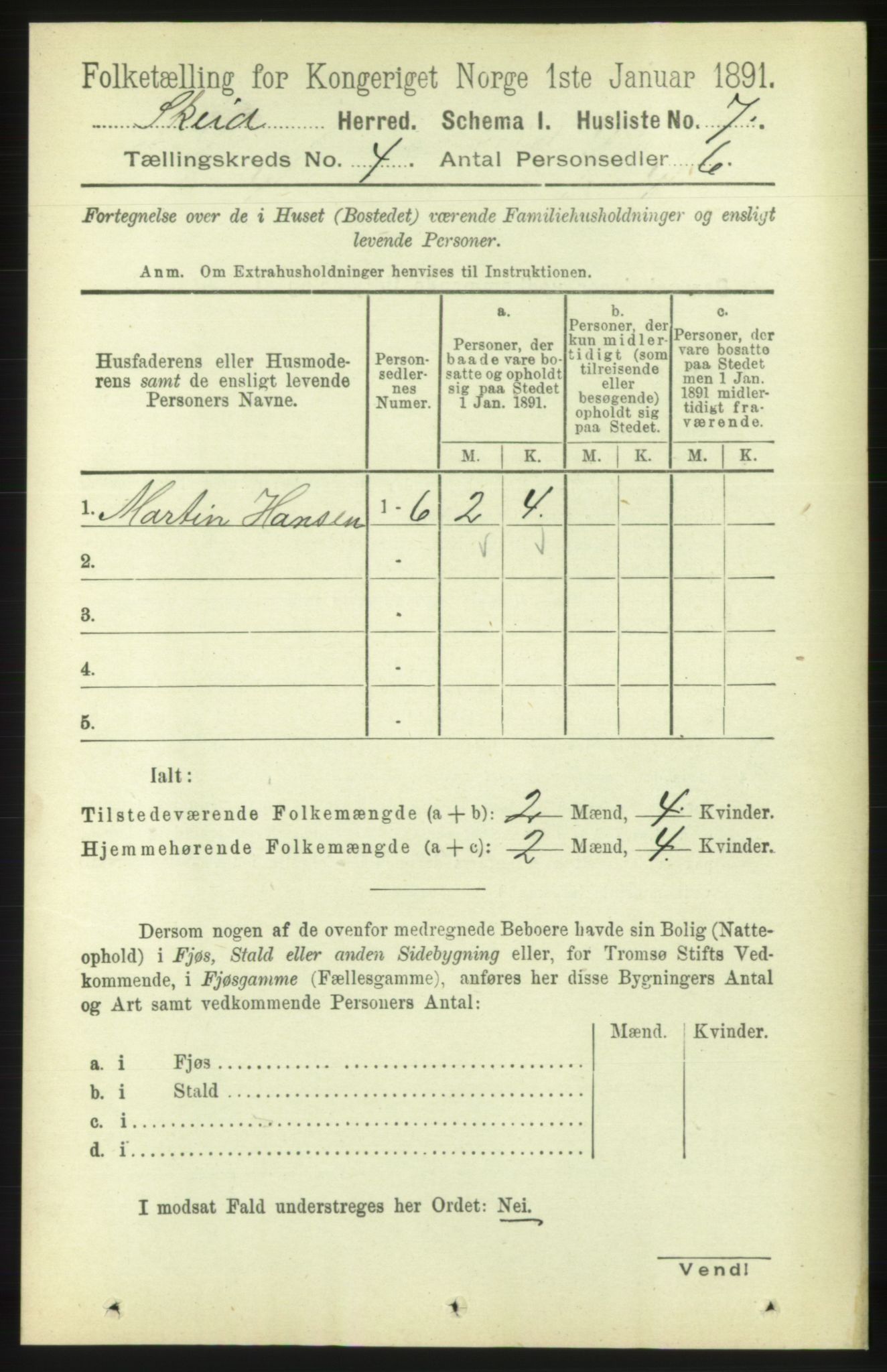 RA, 1891 census for 1732 Skei, 1891, p. 1310