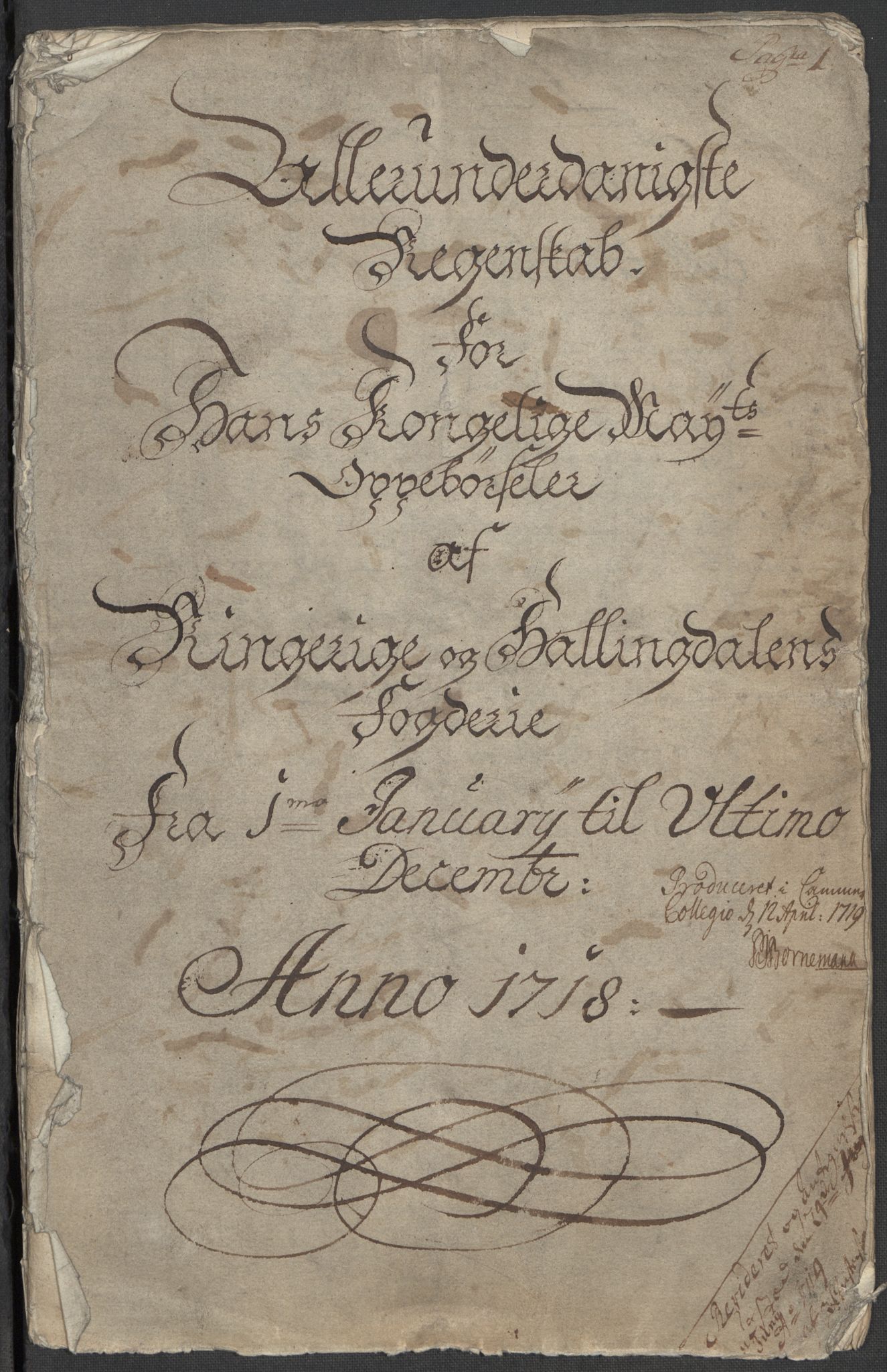 Rentekammeret inntil 1814, Reviderte regnskaper, Fogderegnskap, RA/EA-4092/R23/L1476: Fogderegnskap Ringerike og Hallingdal, 1718, p. 3