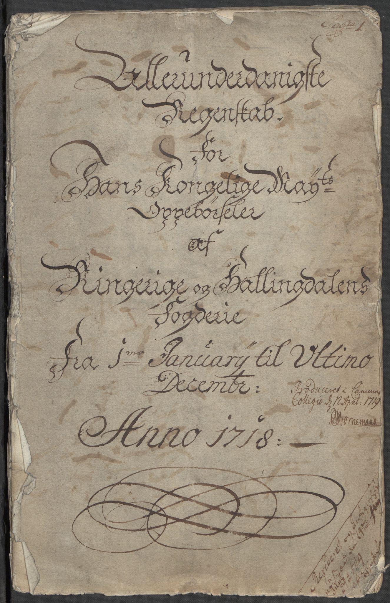 Rentekammeret inntil 1814, Reviderte regnskaper, Fogderegnskap, AV/RA-EA-4092/R23/L1476: Fogderegnskap Ringerike og Hallingdal, 1718, p. 3
