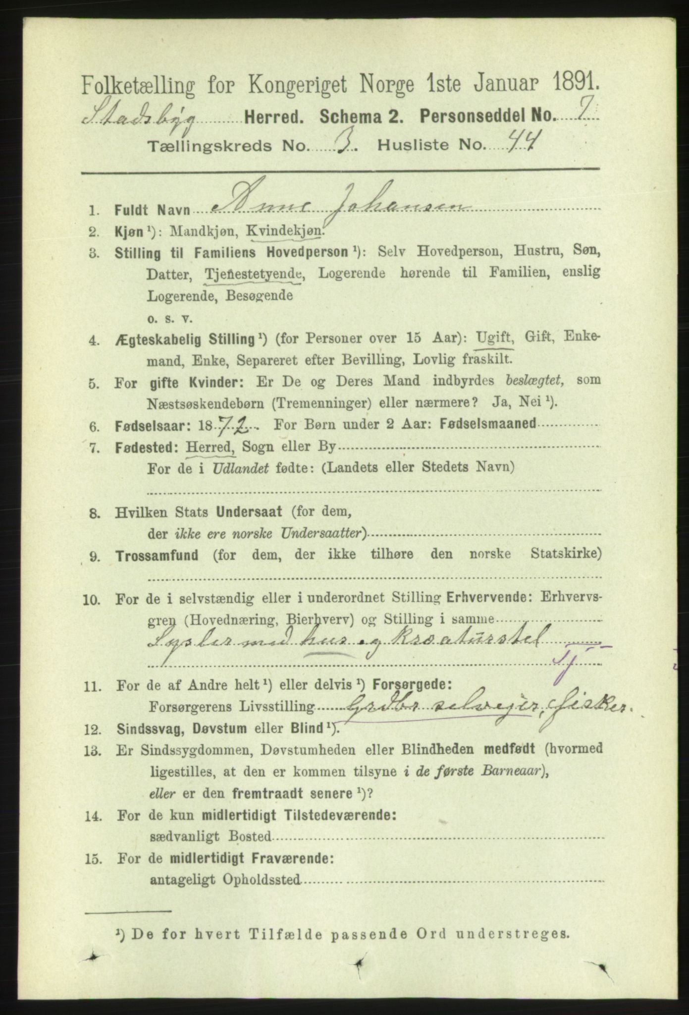 RA, 1891 census for 1625 Stadsbygd, 1891, p. 1636