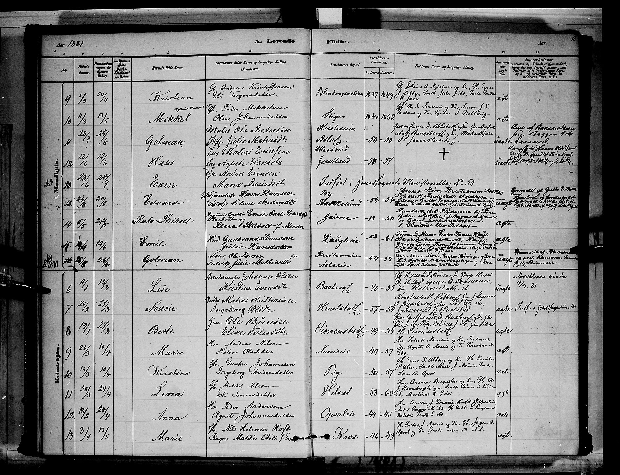 Ringsaker prestekontor, AV/SAH-PREST-014/L/La/L0011: Parish register (copy) no. 11, 1879-1890, p. 16