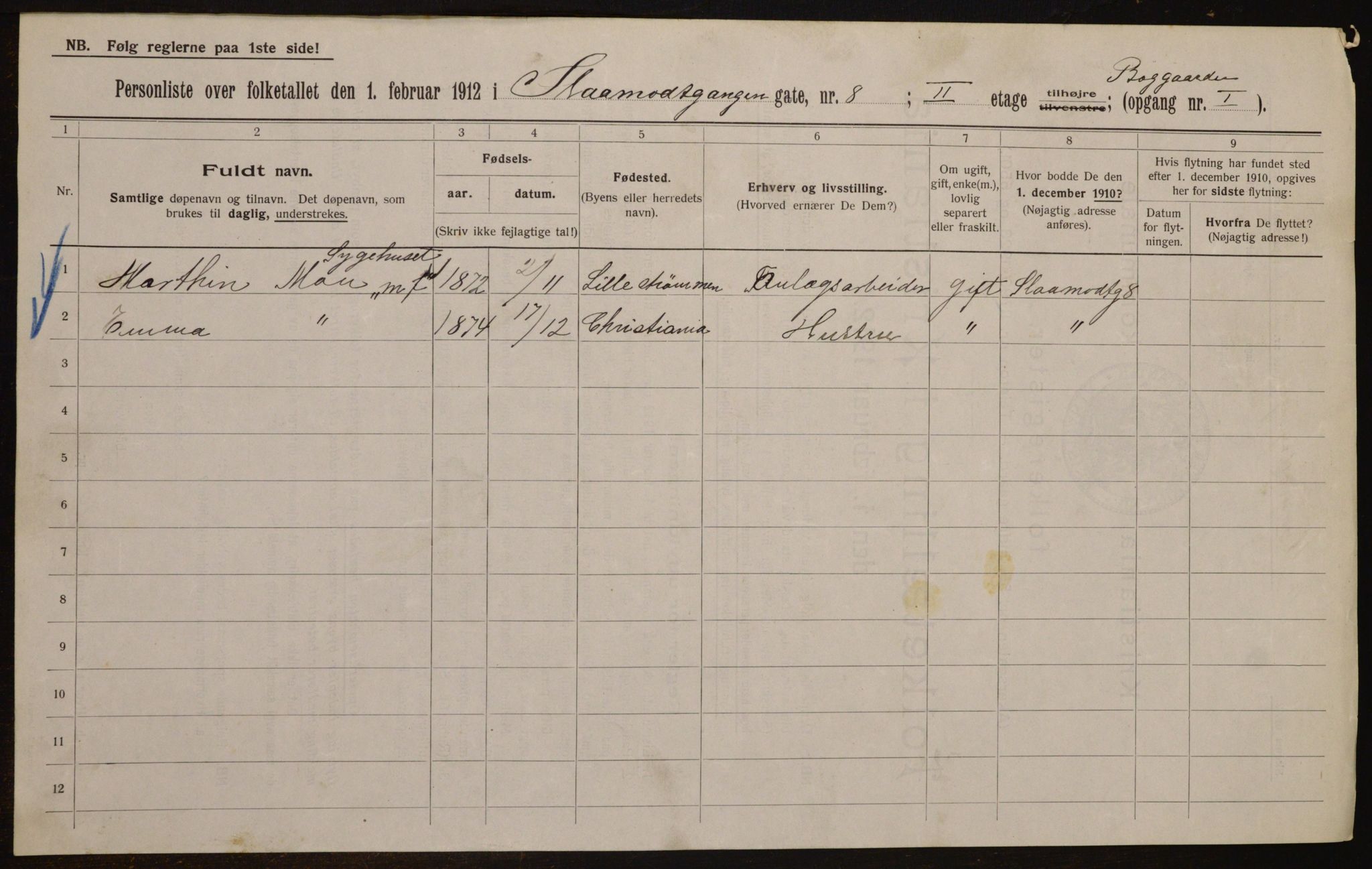 OBA, Municipal Census 1912 for Kristiania, 1912, p. 97257