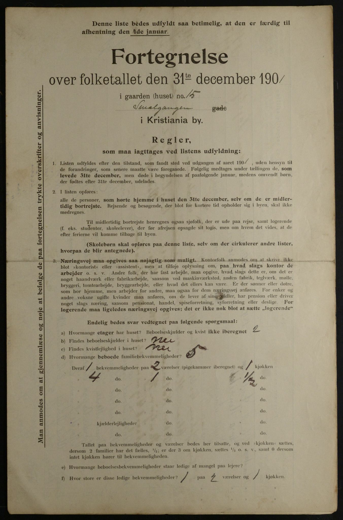 OBA, Municipal Census 1901 for Kristiania, 1901, p. 14952