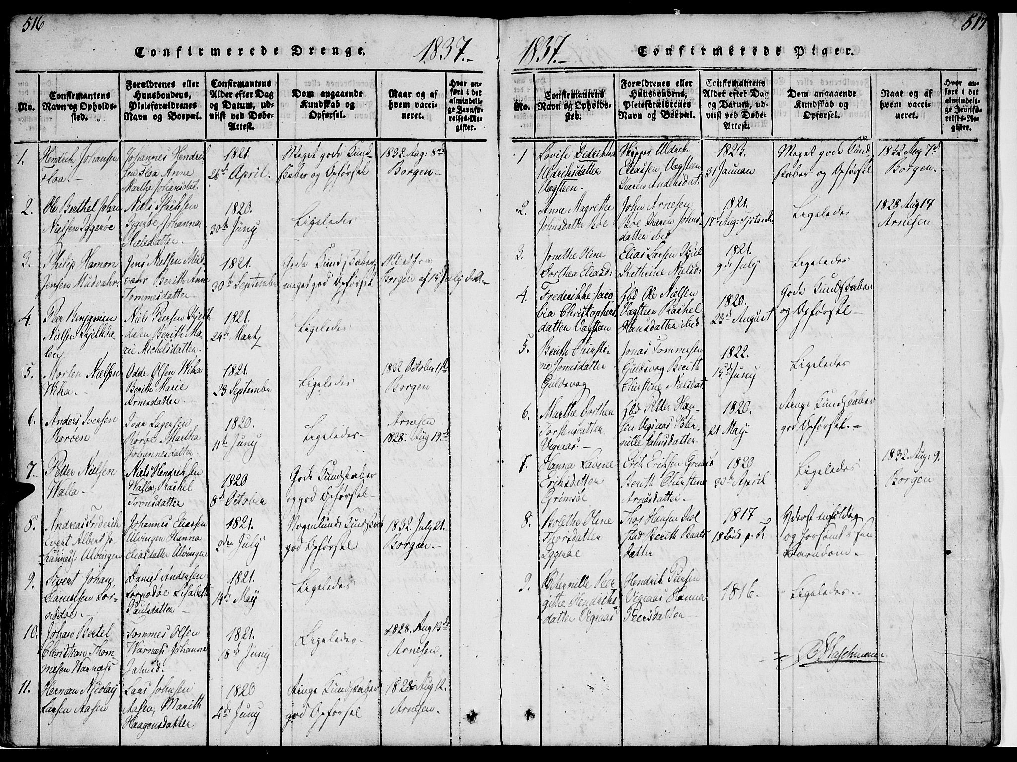 Ministerialprotokoller, klokkerbøker og fødselsregistre - Nordland, AV/SAT-A-1459/816/L0239: Parish register (official) no. 816A05, 1820-1845, p. 516-517