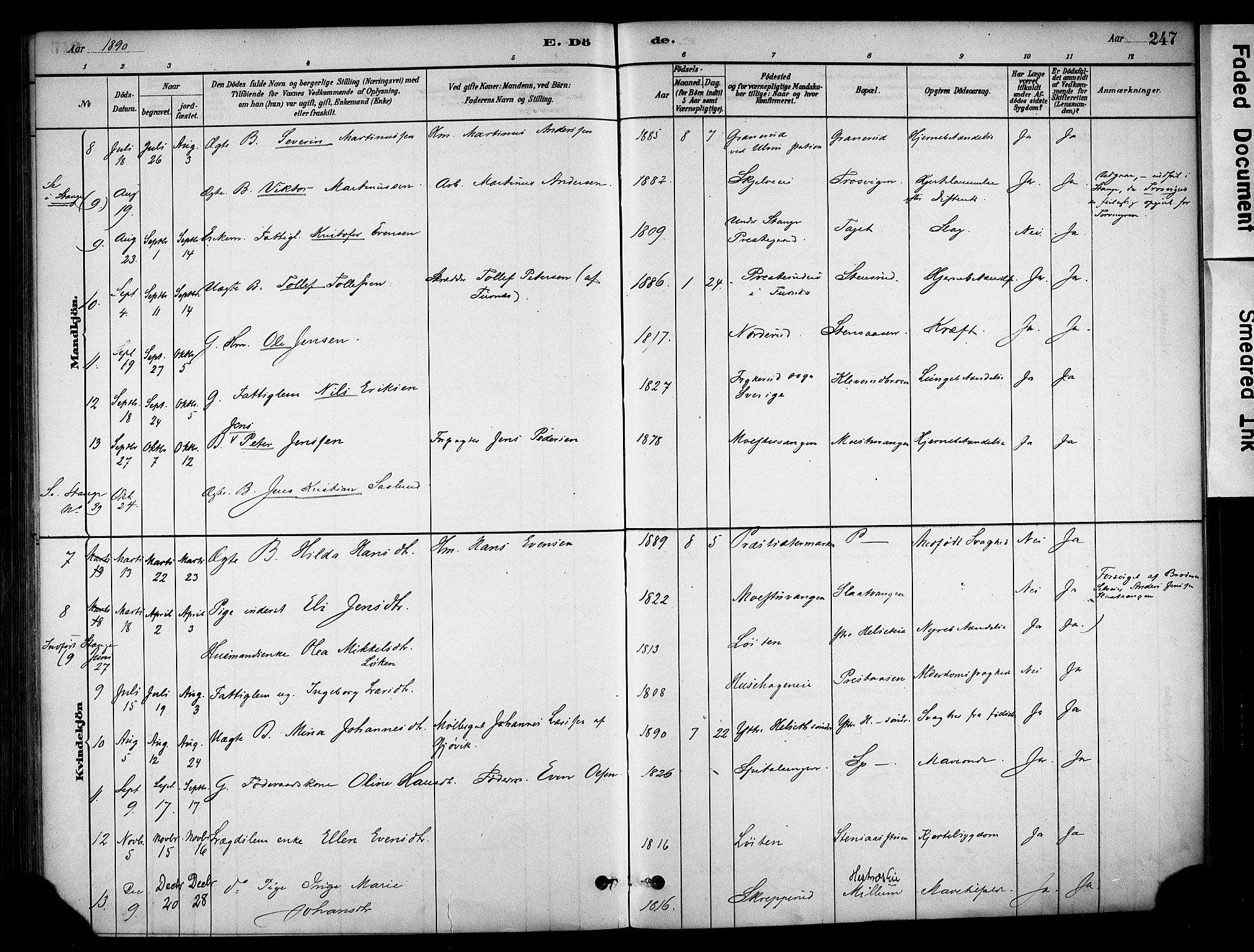 Stange prestekontor, AV/SAH-PREST-002/K/L0018: Parish register (official) no. 18, 1880-1896, p. 247