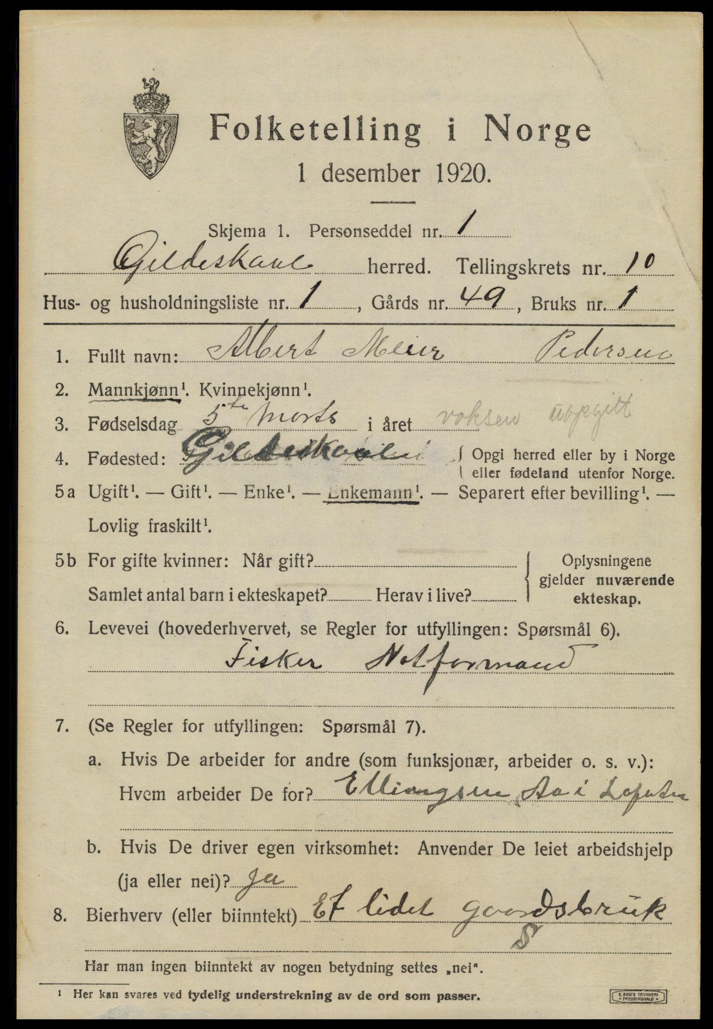 SAT, 1920 census for Gildeskål, 1920, p. 6060