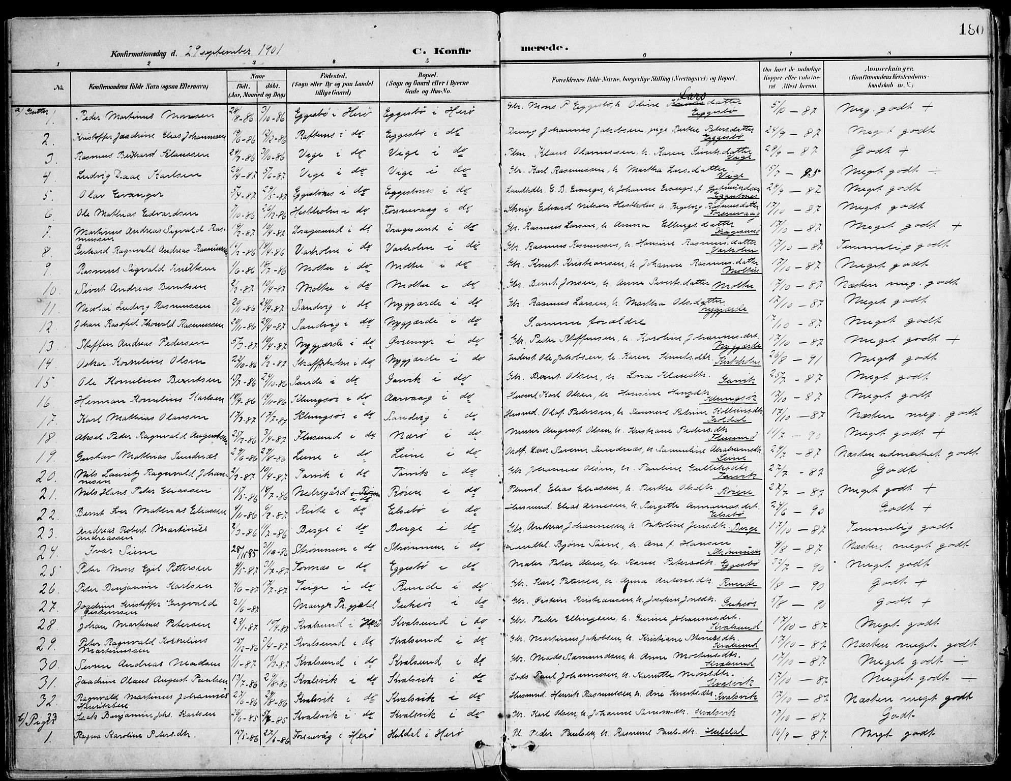 Ministerialprotokoller, klokkerbøker og fødselsregistre - Møre og Romsdal, SAT/A-1454/507/L0075: Parish register (official) no. 507A10, 1901-1920, p. 180