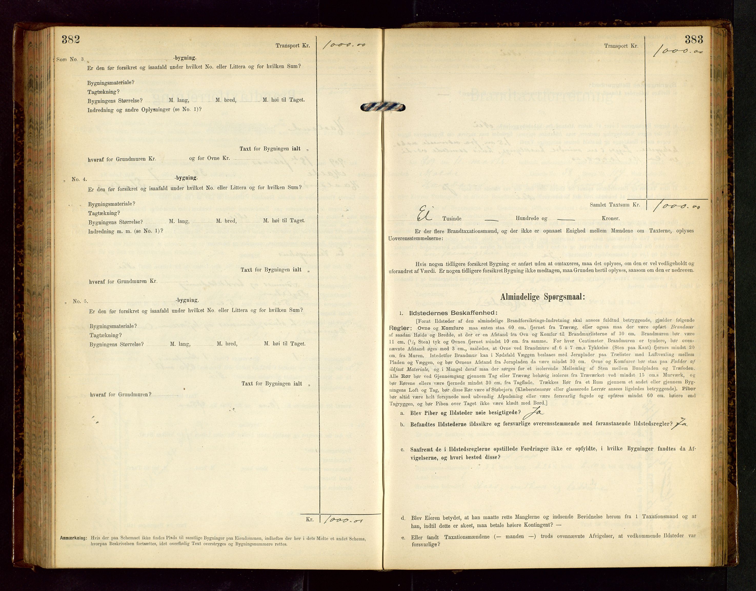 Håland lensmannskontor, AV/SAST-A-100100/Gob/L0002: Branntakstprotokoll - skjematakst. Register i boken., 1902-1906, p. 382-383