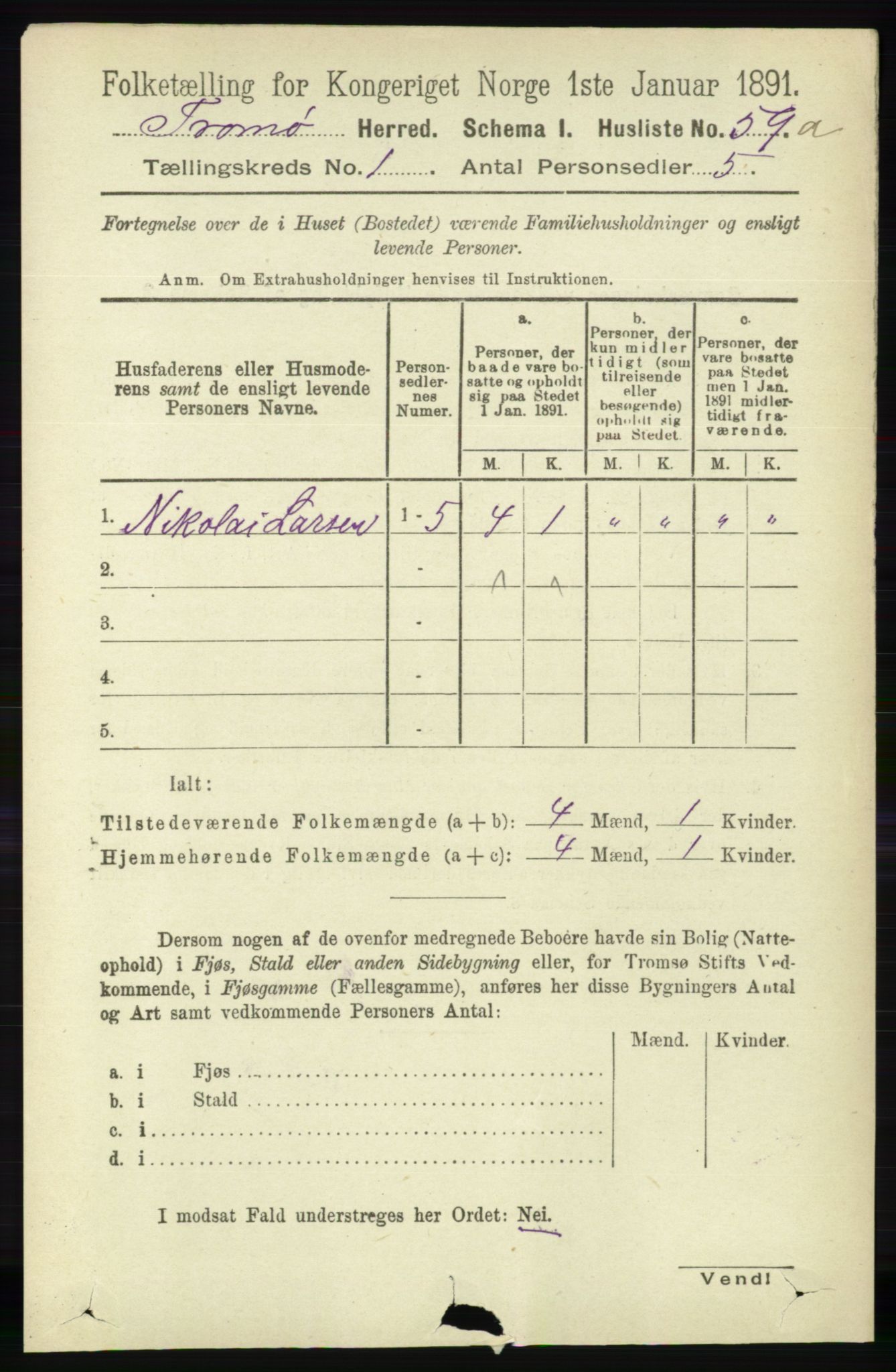 RA, 1891 census for 0921 Tromøy, 1891, p. 80