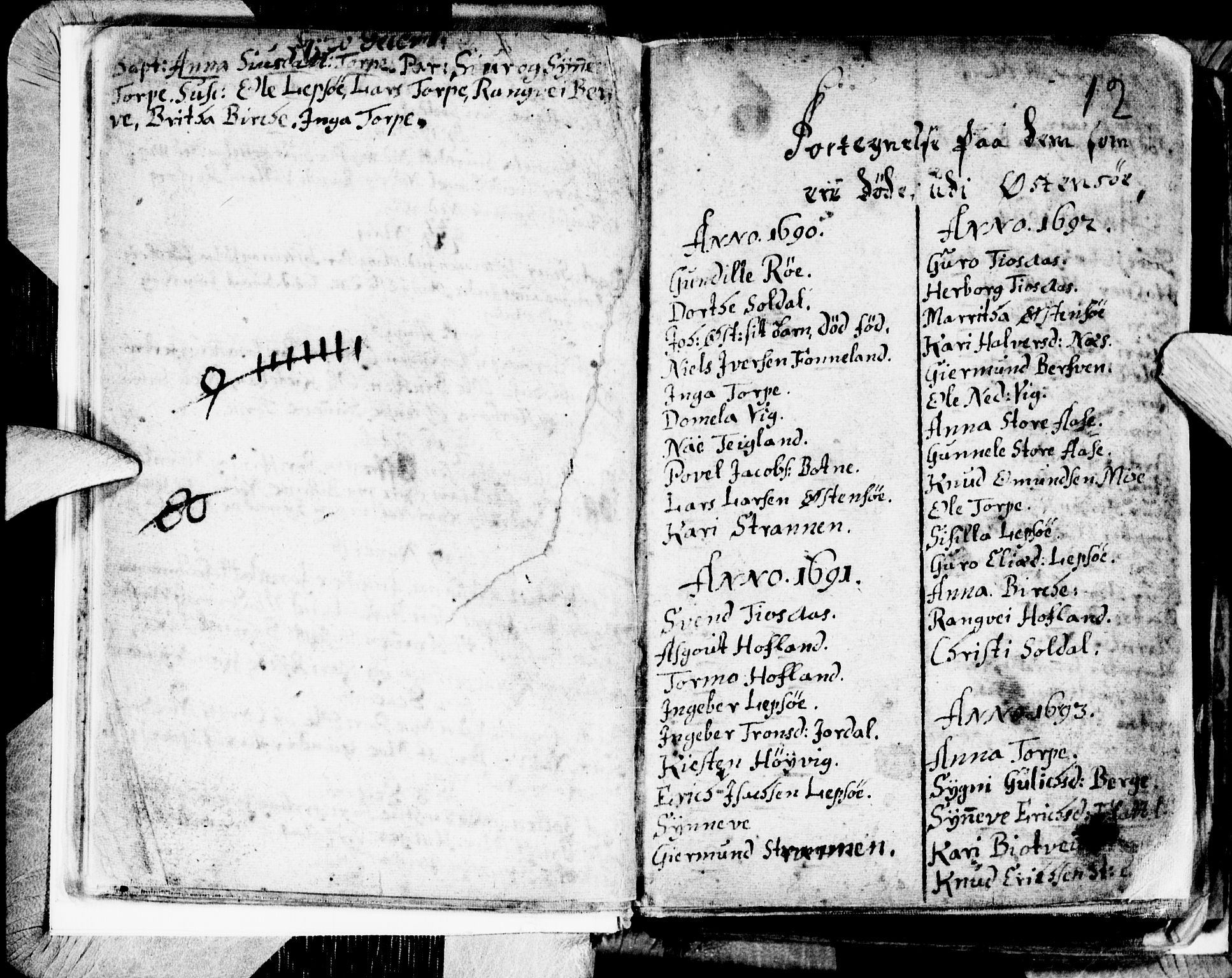 Kvam sokneprestembete, SAB/A-76201/H/Haa: Parish register (official) no. A 1, 1690-1741, p. 12