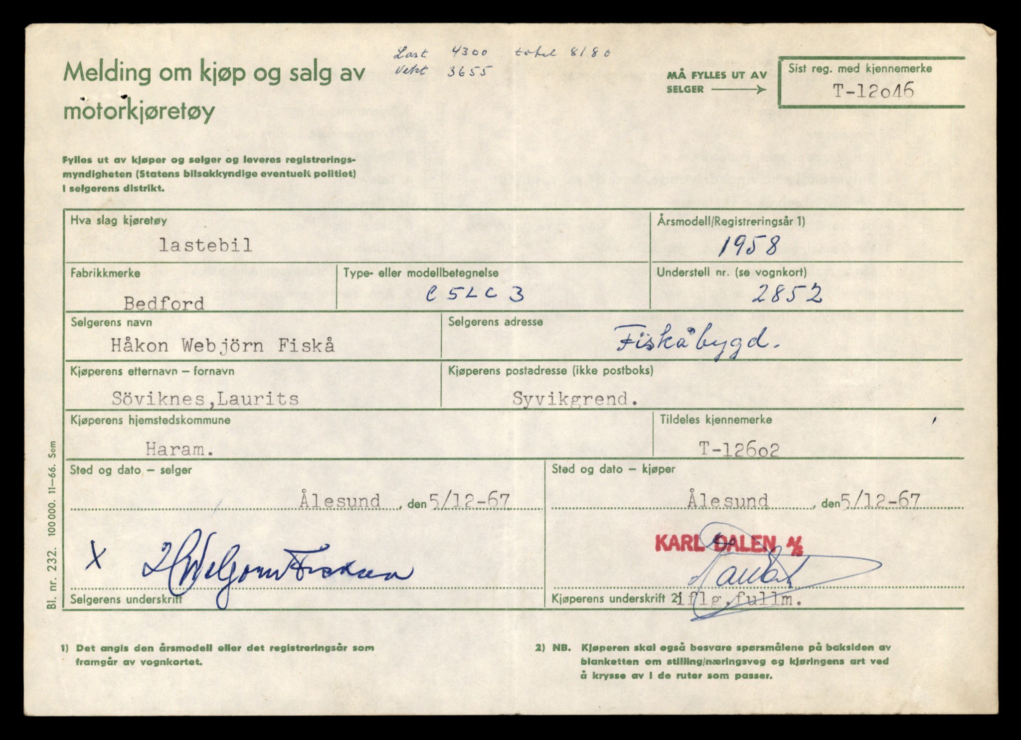 Møre og Romsdal vegkontor - Ålesund trafikkstasjon, AV/SAT-A-4099/F/Fe/L0034: Registreringskort for kjøretøy T 12500 - T 12652, 1927-1998, p. 2048