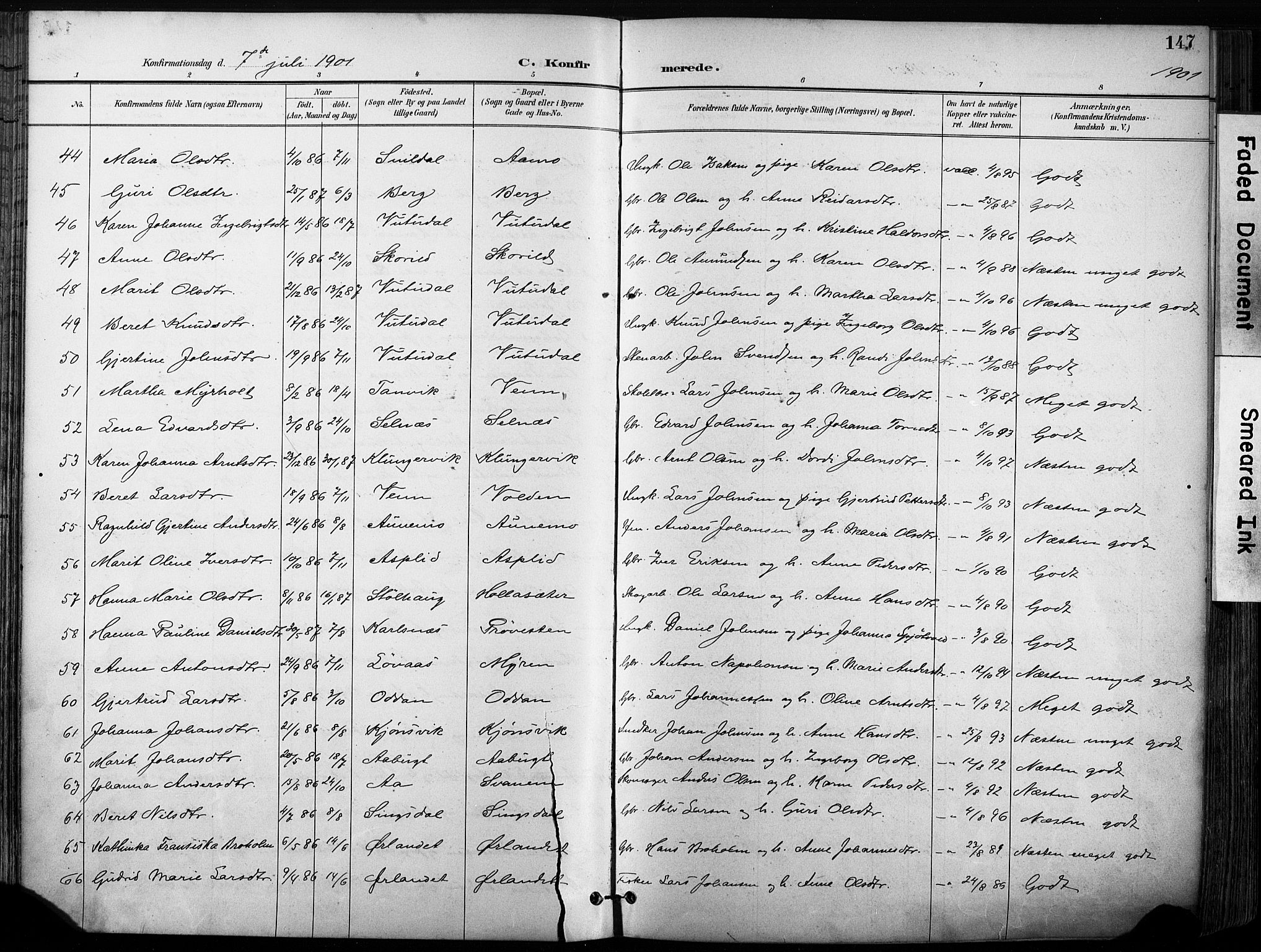Ministerialprotokoller, klokkerbøker og fødselsregistre - Sør-Trøndelag, SAT/A-1456/630/L0497: Parish register (official) no. 630A10, 1896-1910, p. 147