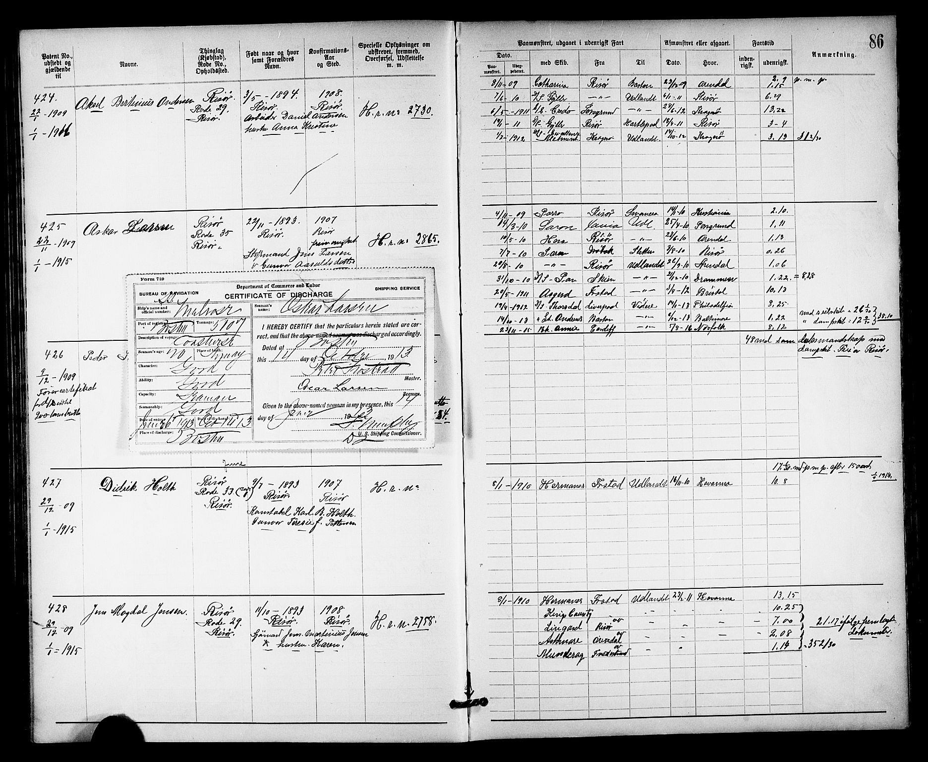 Risør mønstringskrets, AV/SAK-2031-0010/F/Fa/L0004: Annotasjonsrulle nr 1914-1915 og nr 1-477, T-8, 1899-1911, p. 92