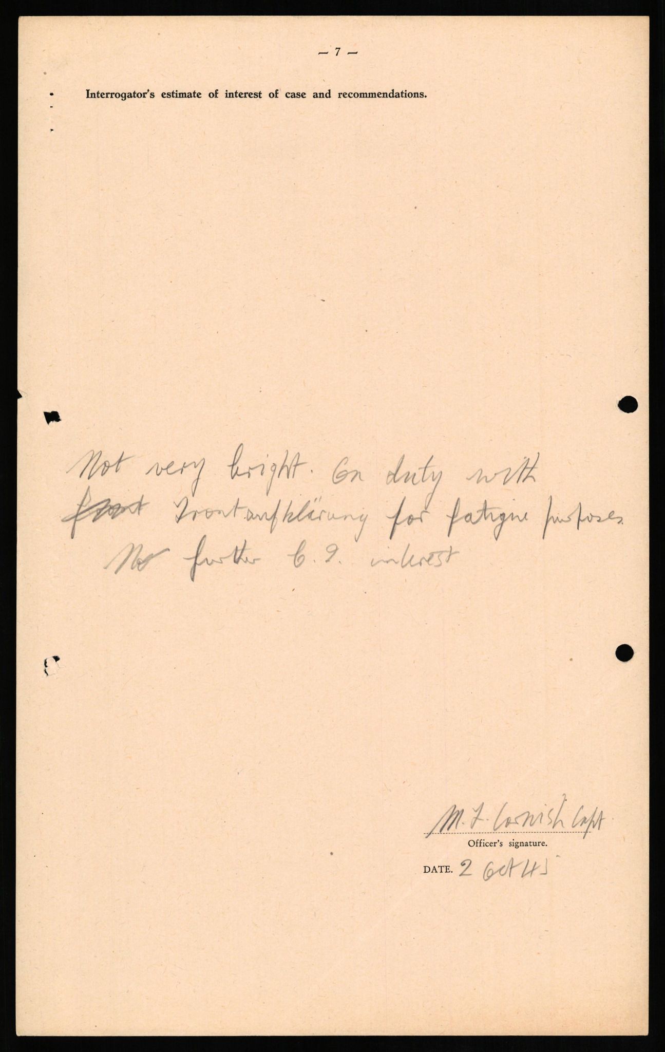 Forsvaret, Forsvarets overkommando II, RA/RAFA-3915/D/Db/L0014: CI Questionaires. Tyske okkupasjonsstyrker i Norge. Tyskere., 1945-1946, p. 406