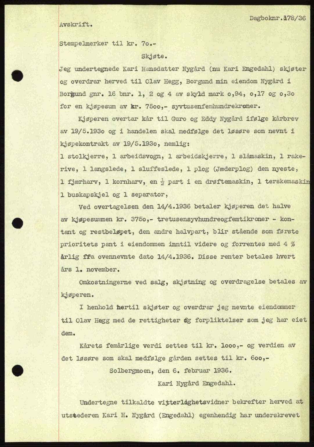 Indre Sogn tingrett, SAB/A-3301/1/G/Gb/Gba/L0030: Mortgage book no. 30, 1935-1937, Deed date: 01.02.1936