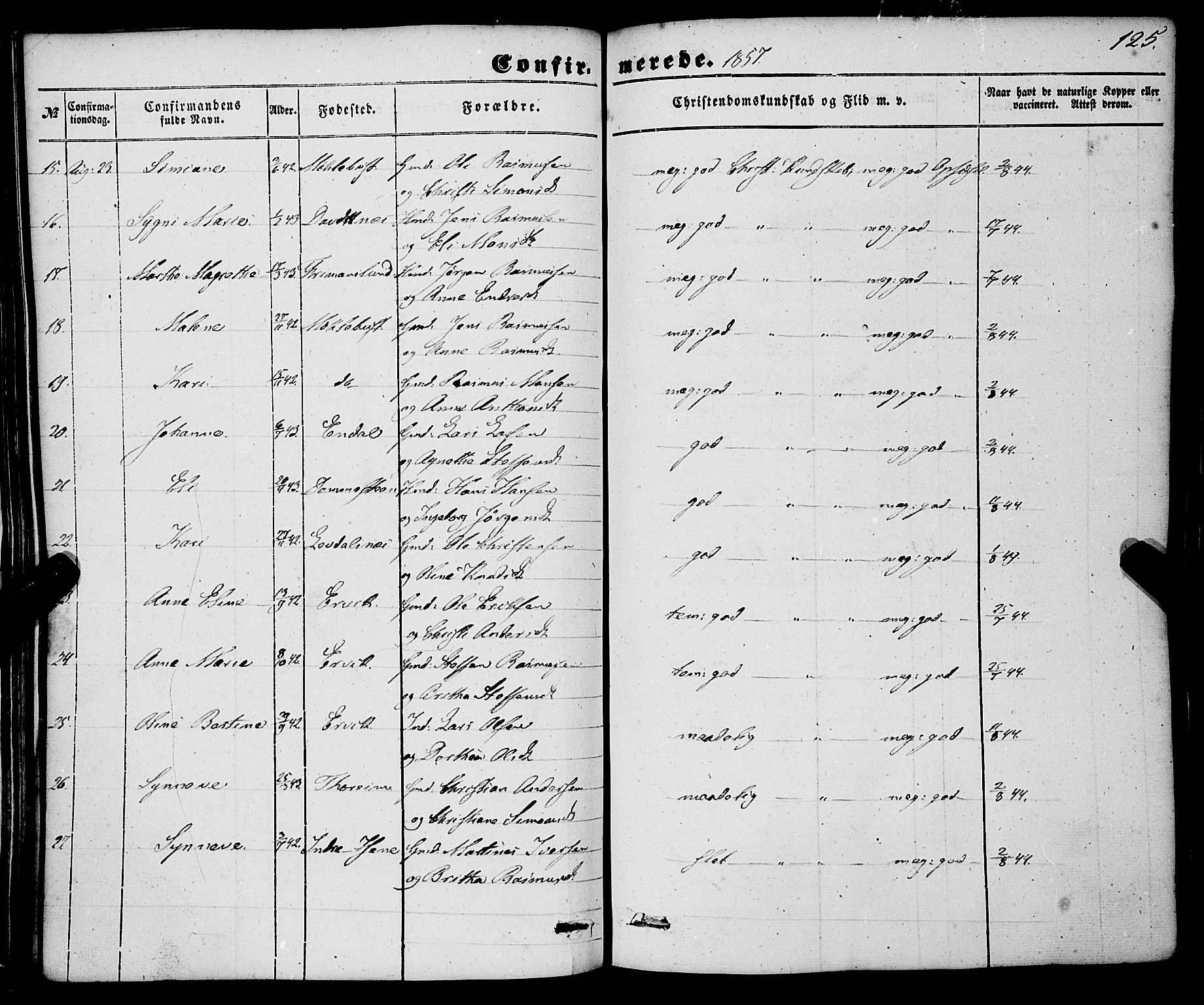 Davik sokneprestembete, AV/SAB-A-79701/H/Haa/Haaa/L0005: Parish register (official) no. A 5, 1850-1866, p. 125