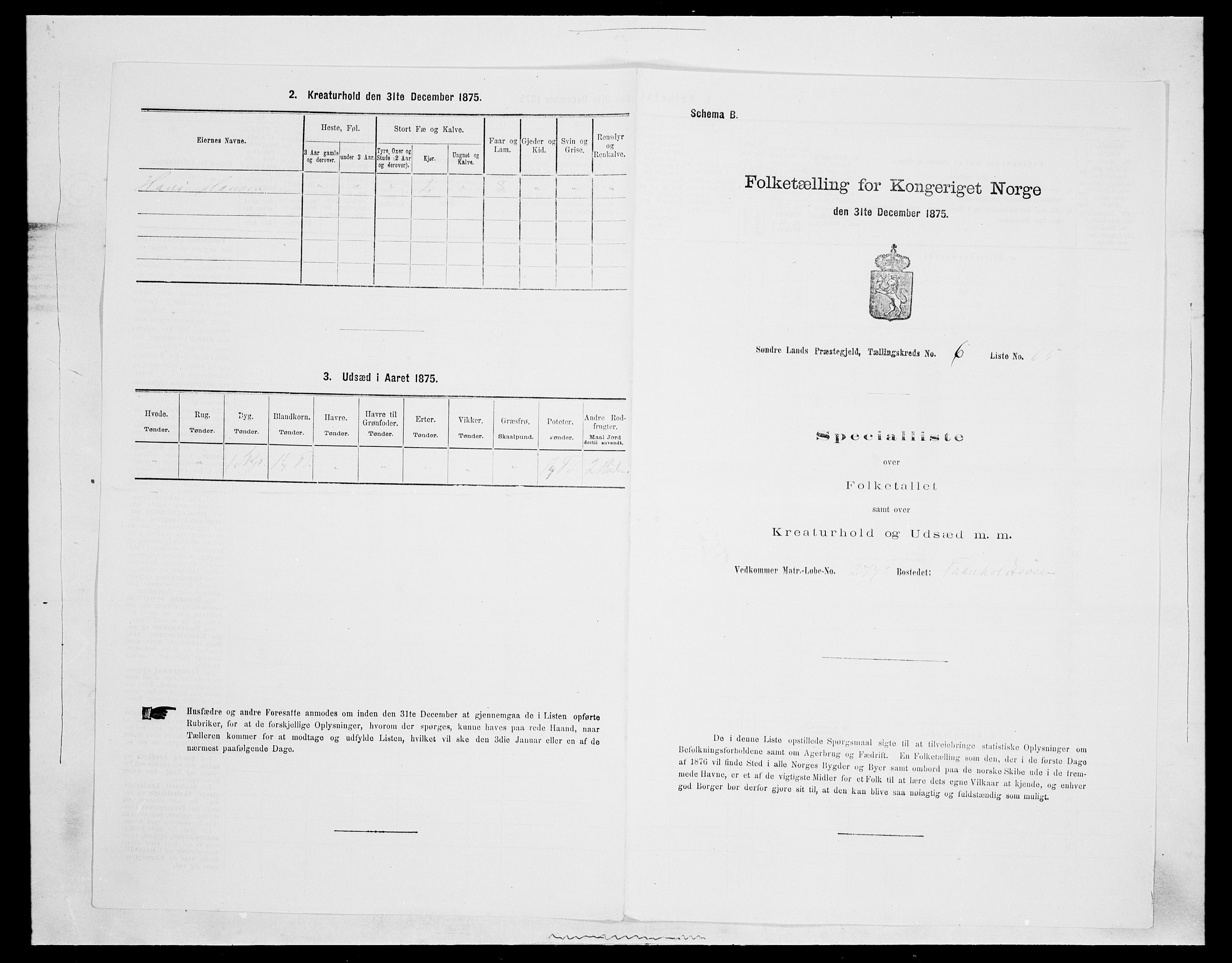 SAH, 1875 census for 0536P Søndre Land, 1875, p. 991