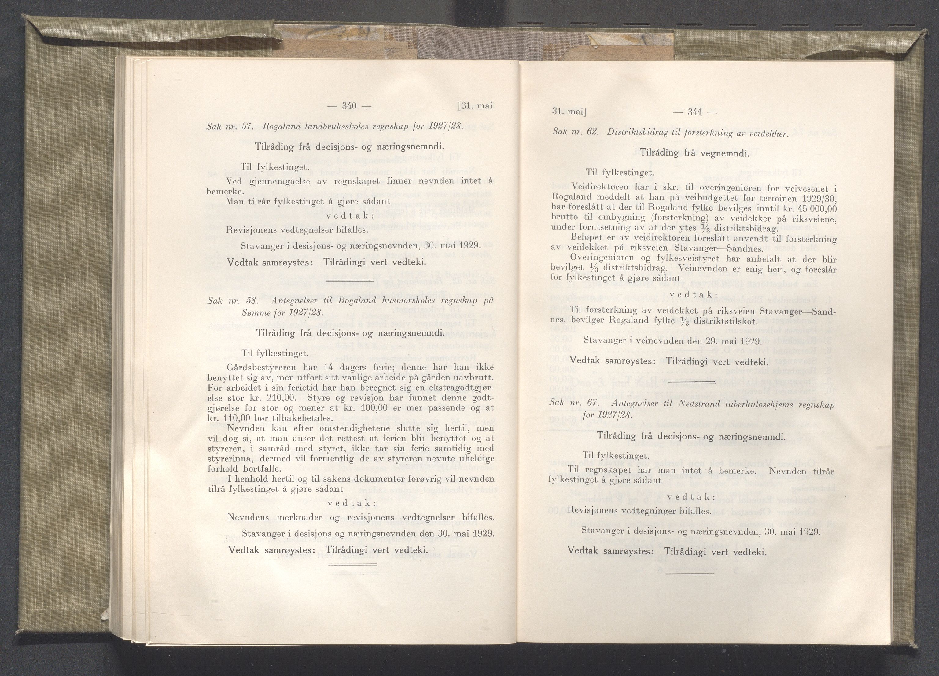 Rogaland fylkeskommune - Fylkesrådmannen , IKAR/A-900/A/Aa/Aaa/L0048: Møtebok , 1929, p. 340-341