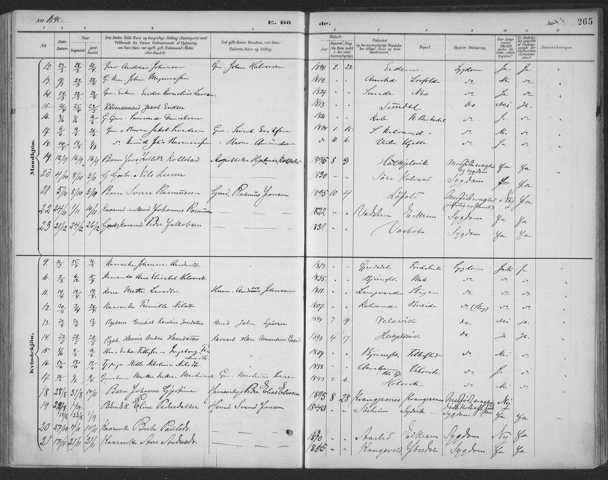 Ministerialprotokoller, klokkerbøker og fødselsregistre - Møre og Romsdal, AV/SAT-A-1454/511/L0142: Parish register (official) no. 511A09, 1891-1905, p. 265