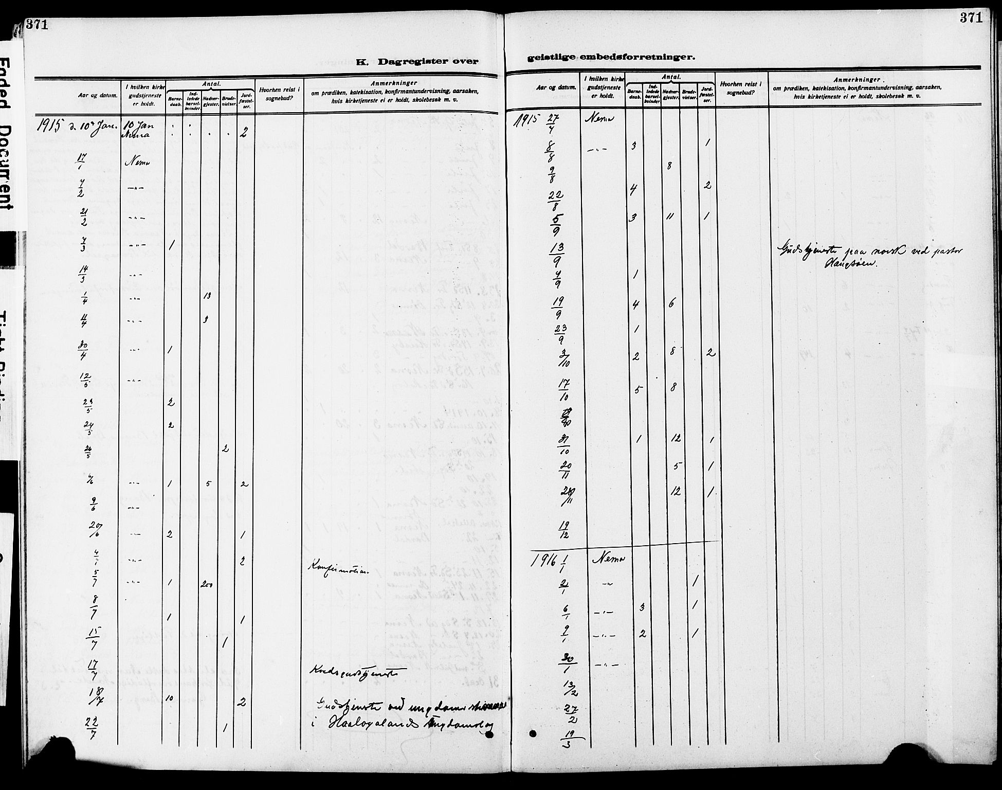 Ministerialprotokoller, klokkerbøker og fødselsregistre - Nordland, AV/SAT-A-1459/838/L0560: Parish register (copy) no. 838C07, 1910-1928, p. 371