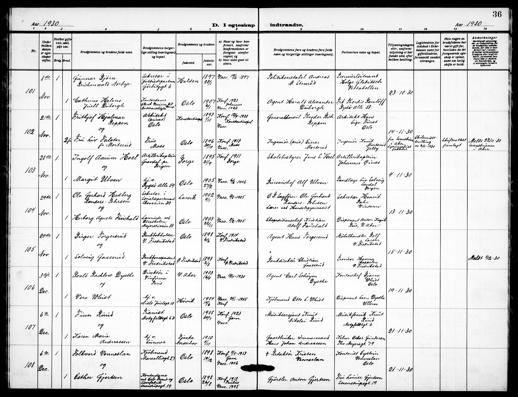 Garnisonsmenigheten Kirkebøker, AV/SAO-A-10846/F/Fa/L0019: Parish register (official) no. 19, 1928-1938, p. 36