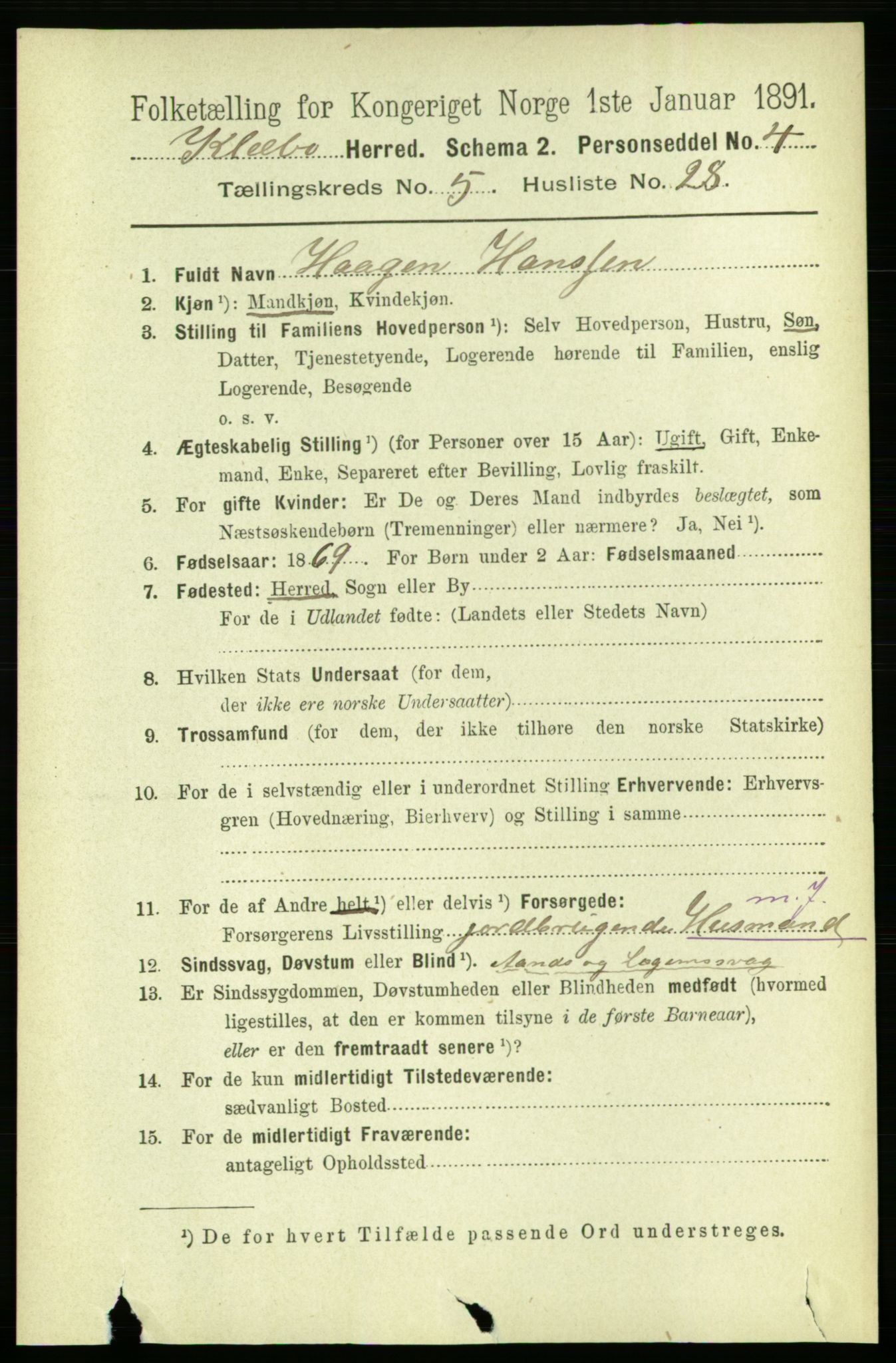 RA, 1891 census for 1662 Klæbu, 1891, p. 1204