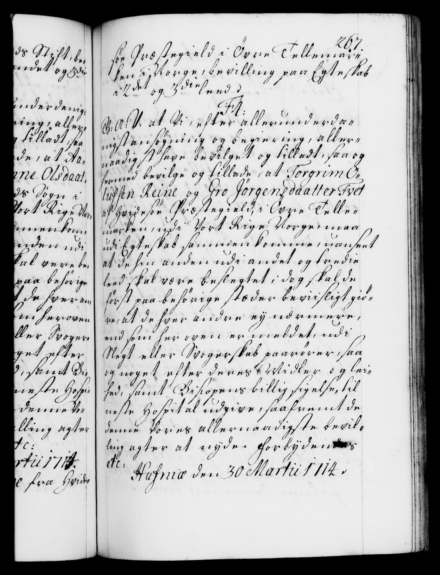 Danske Kanselli 1572-1799, AV/RA-EA-3023/F/Fc/Fca/Fcaa/L0021: Norske registre, 1712-1715, p. 267a