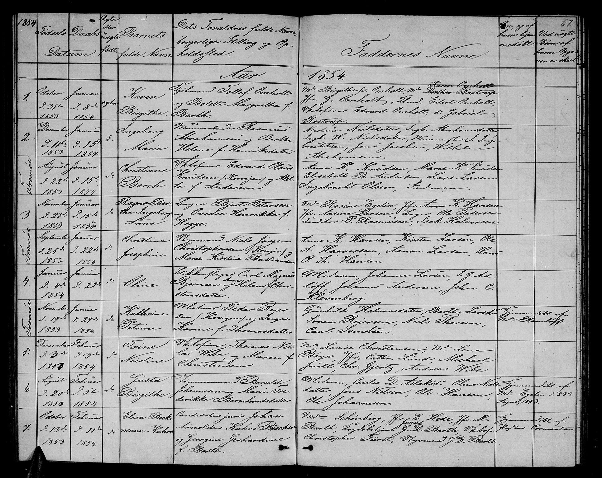 Arendal sokneprestkontor, Trefoldighet, SAK/1111-0040/F/Fb/L0003: Parish register (copy) no. B 3, 1851-1860, p. 67