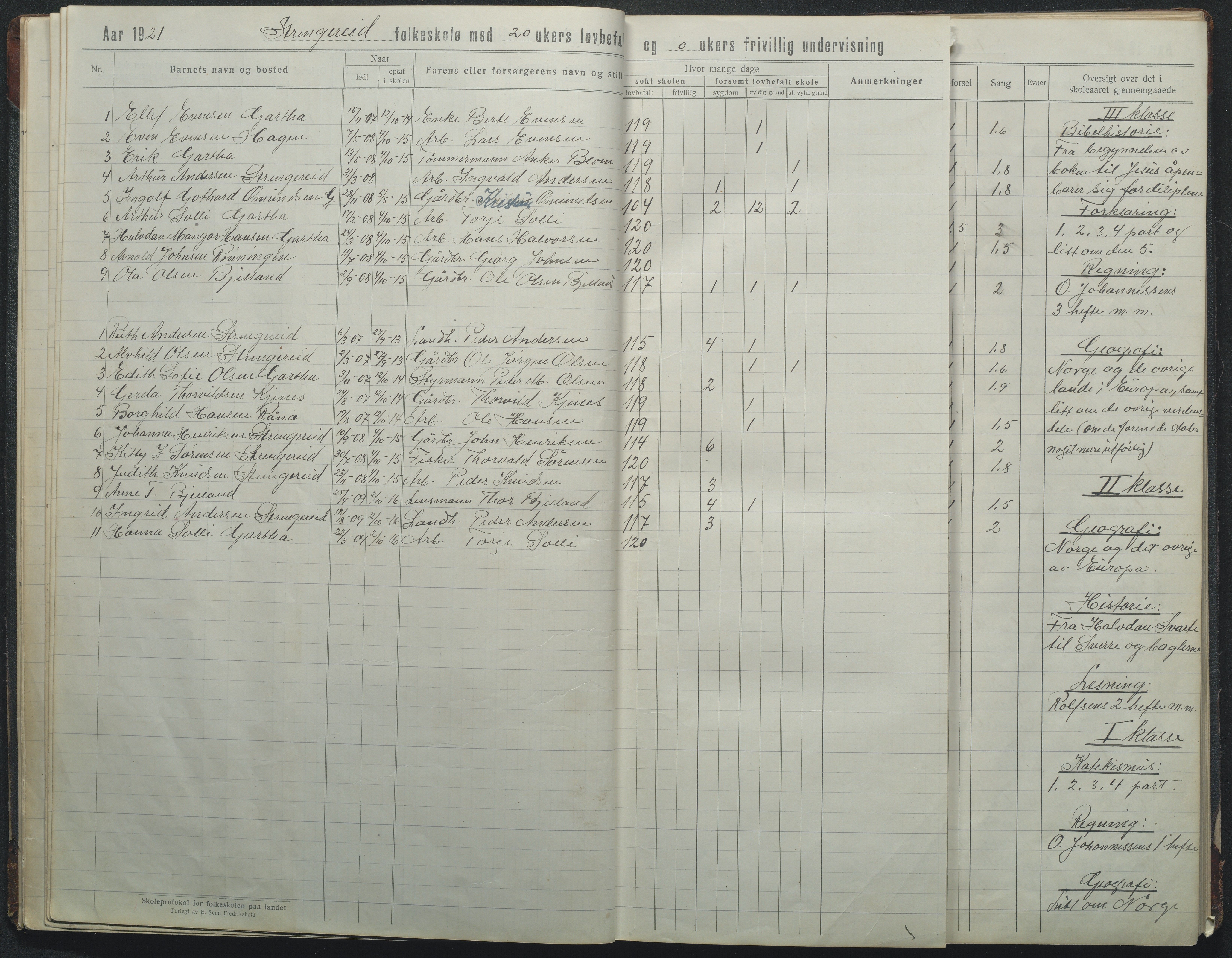 Flosta kommune, Strengereid Krets, AAKS/KA0916-550h/F01/L0004: Skoleprotokoll Strengereid skole, 1918-1944