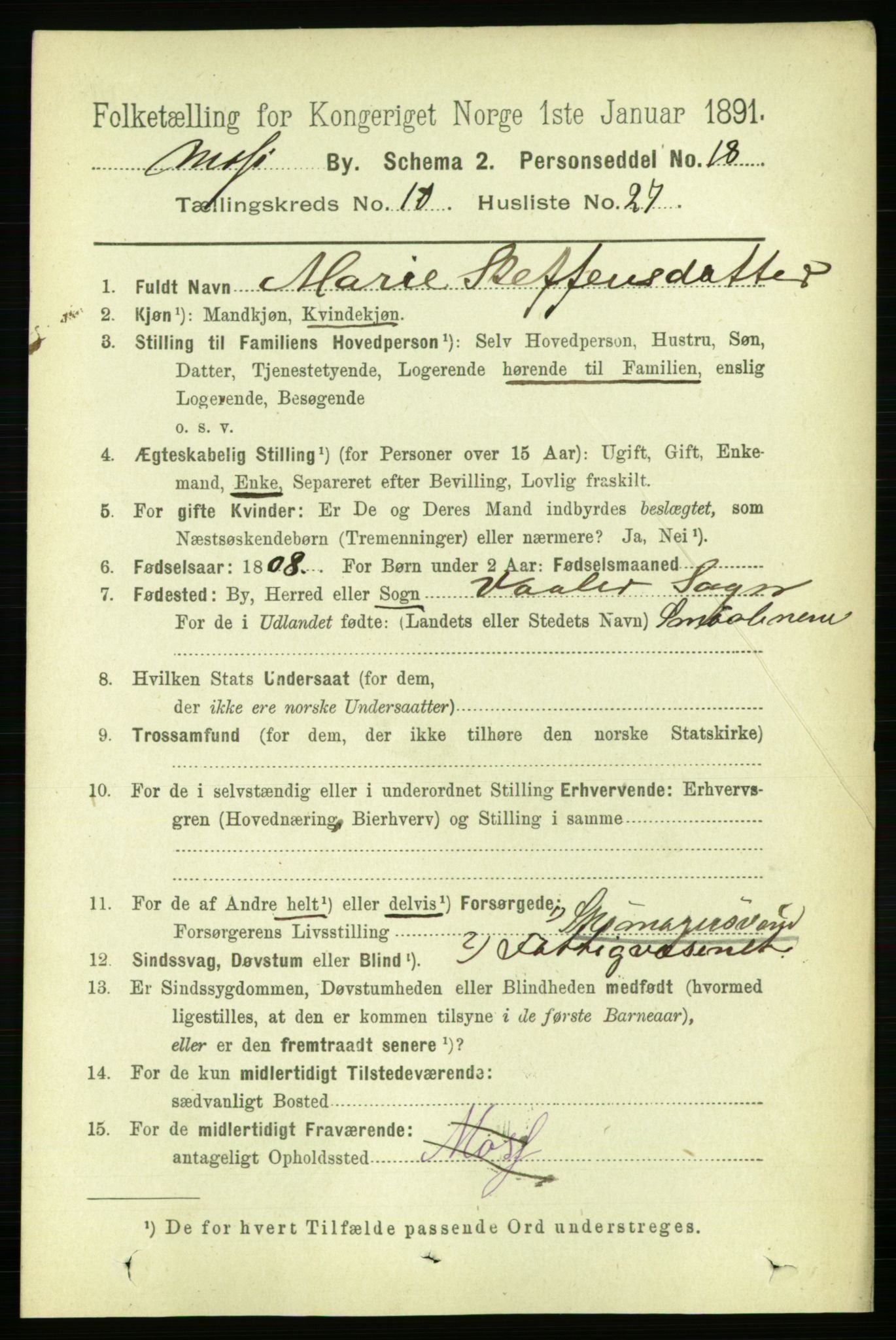 RA, 1891 census for 0104 Moss, 1891, p. 6007