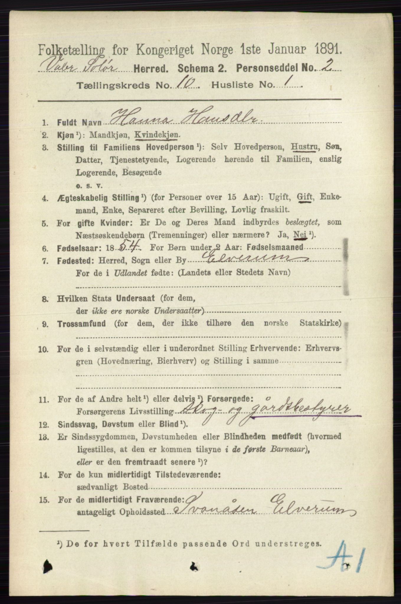 RA, 1891 census for 0426 Våler, 1891, p. 4150