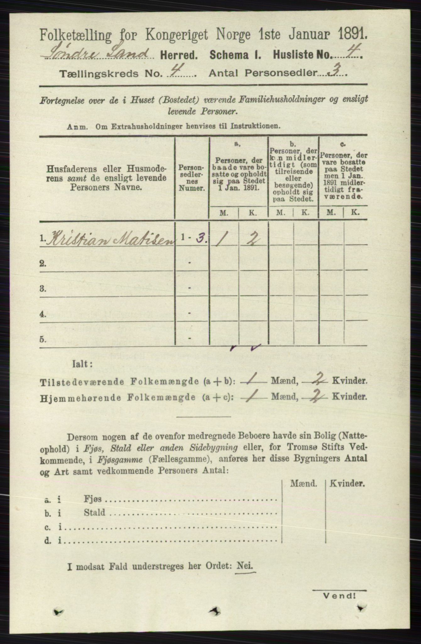 RA, 1891 census for 0536 Søndre Land, 1891, p. 3881