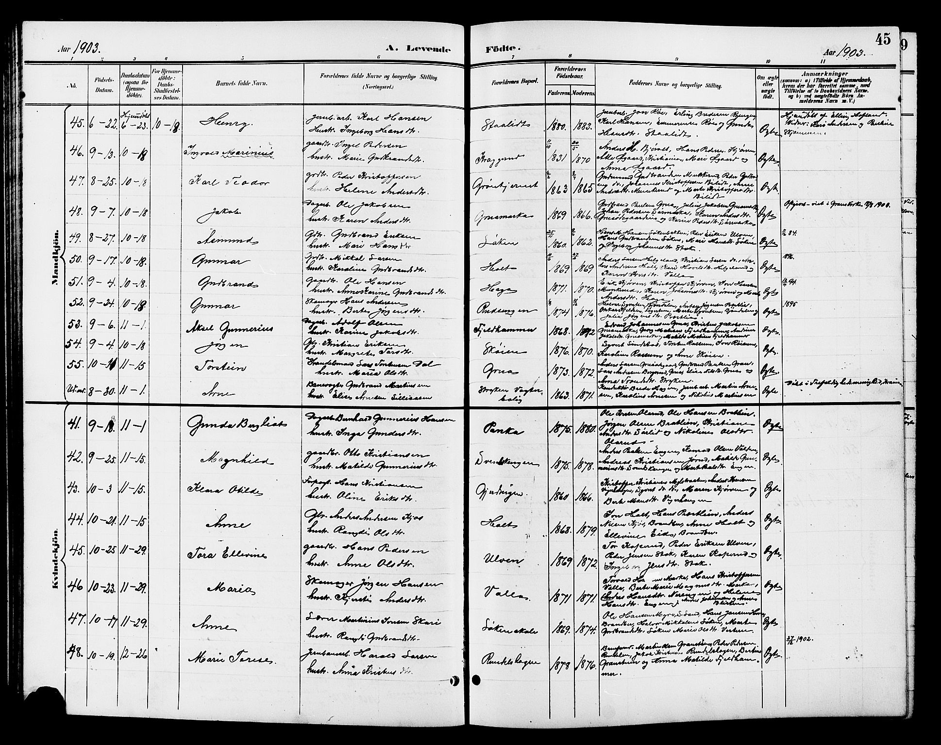 Jevnaker prestekontor, SAH/PREST-116/H/Ha/Hab/L0003: Parish register (copy) no. 3, 1896-1909, p. 45