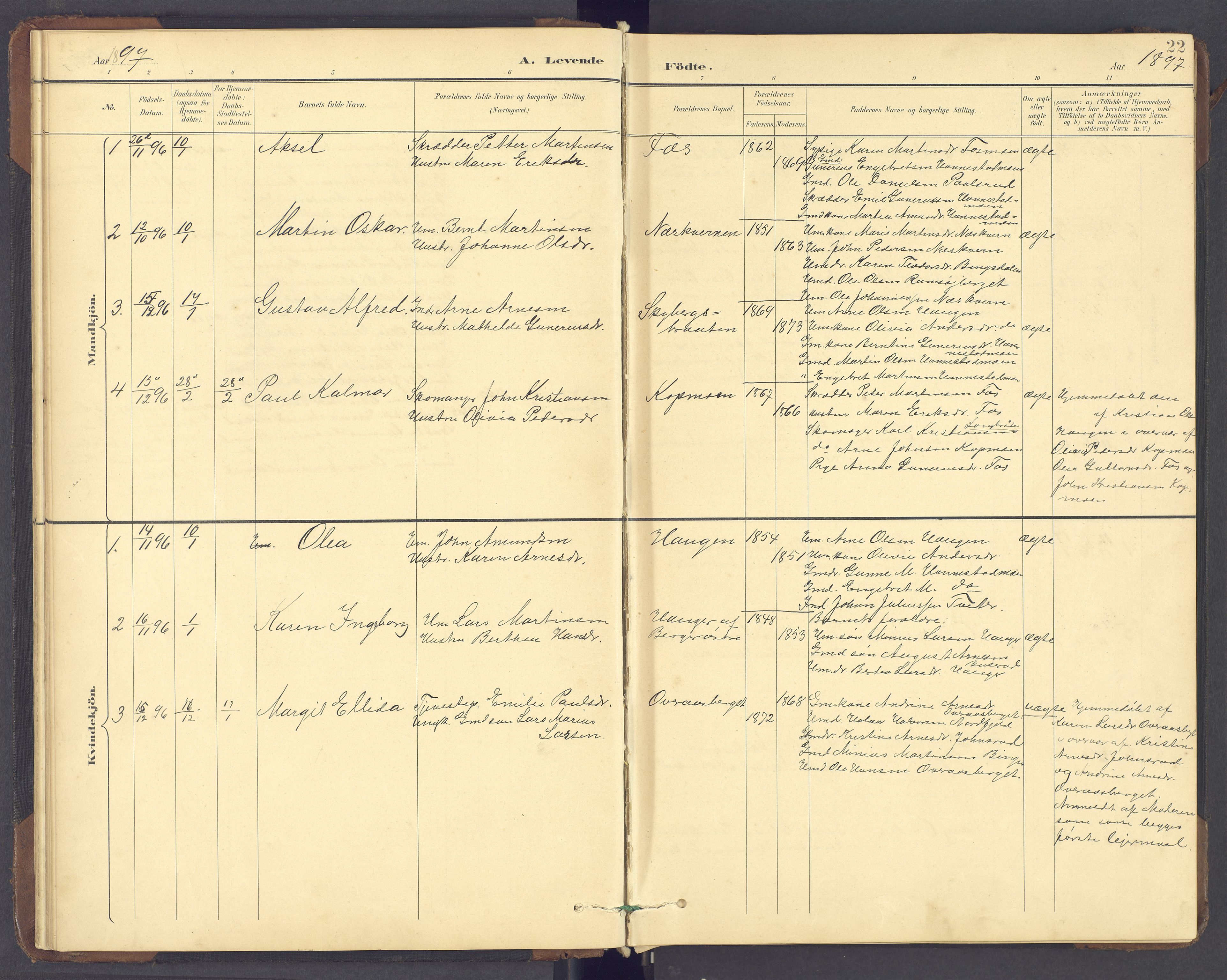 Brandval prestekontor, SAH/PREST-034/H/Ha/Hab/L0002: Parish register (copy) no. 2, 1895-1904, p. 22