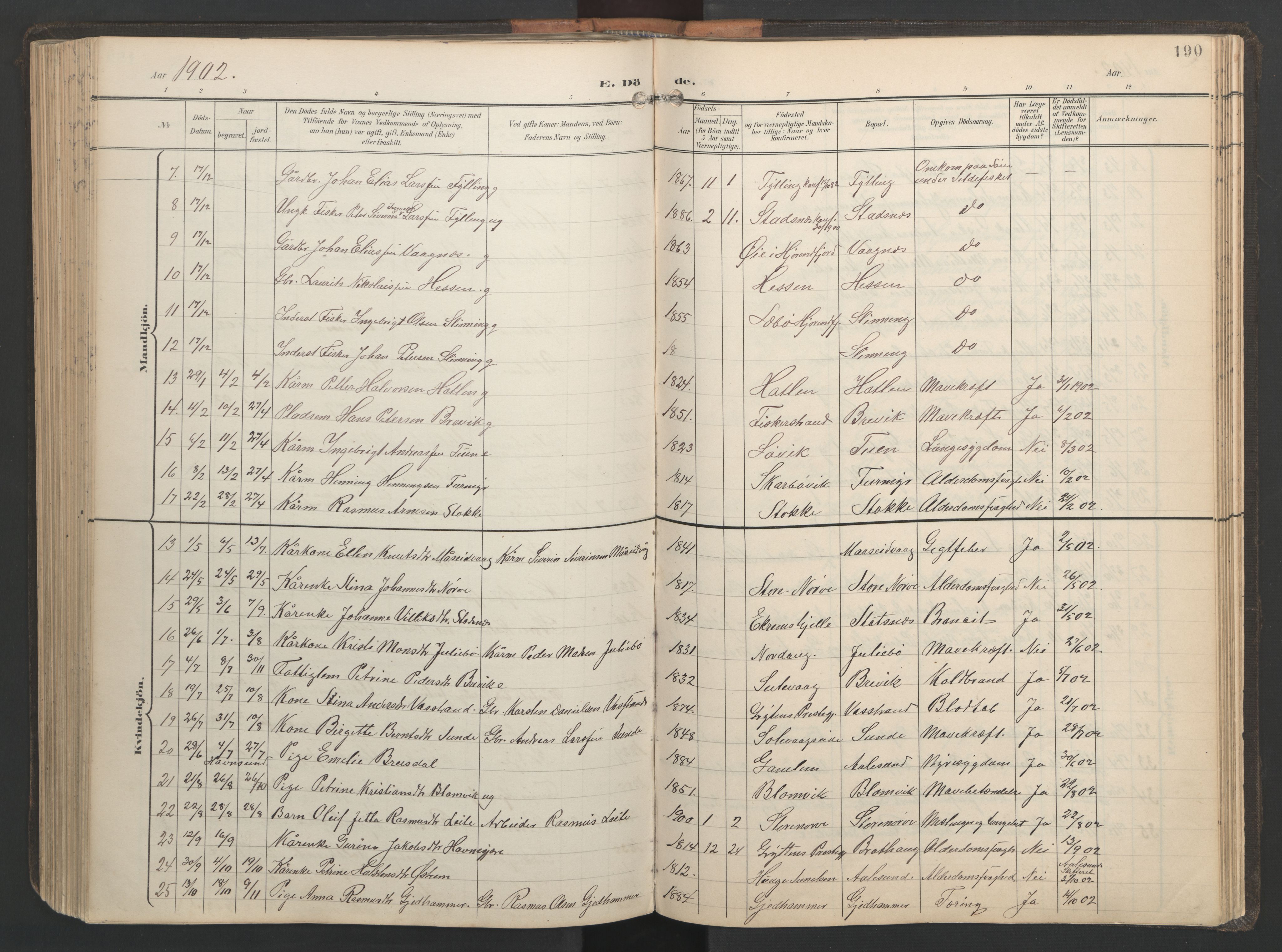 Ministerialprotokoller, klokkerbøker og fødselsregistre - Møre og Romsdal, AV/SAT-A-1454/528/L0433: Parish register (copy) no. 528C14, 1899-1922, p. 190