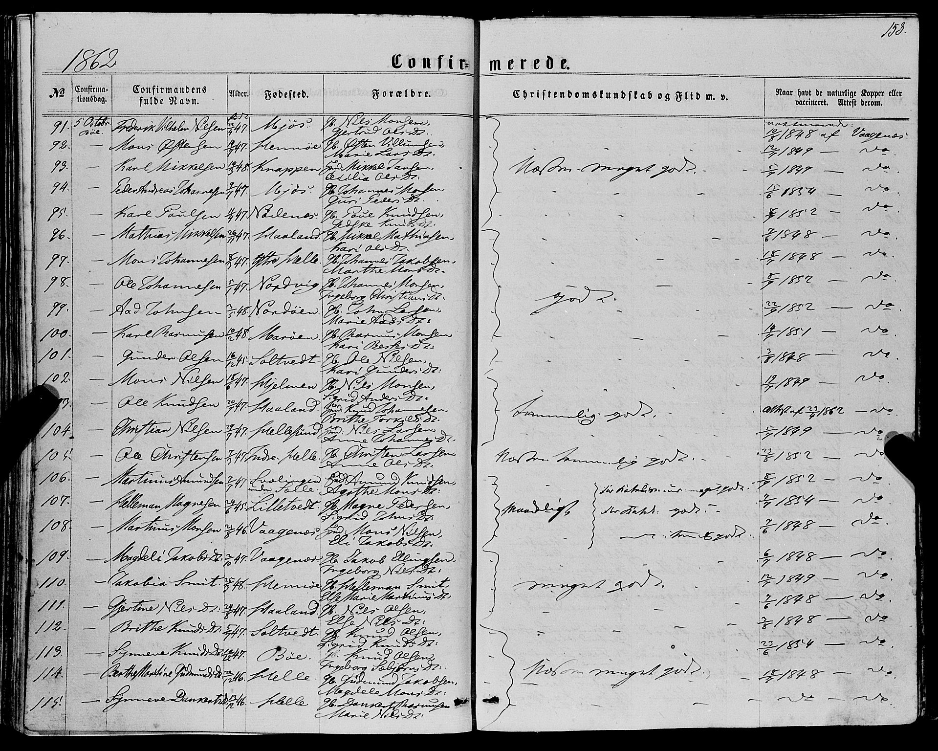 Manger sokneprestembete, AV/SAB-A-76801/H/Haa: Parish register (official) no. A 7, 1860-1870, p. 153