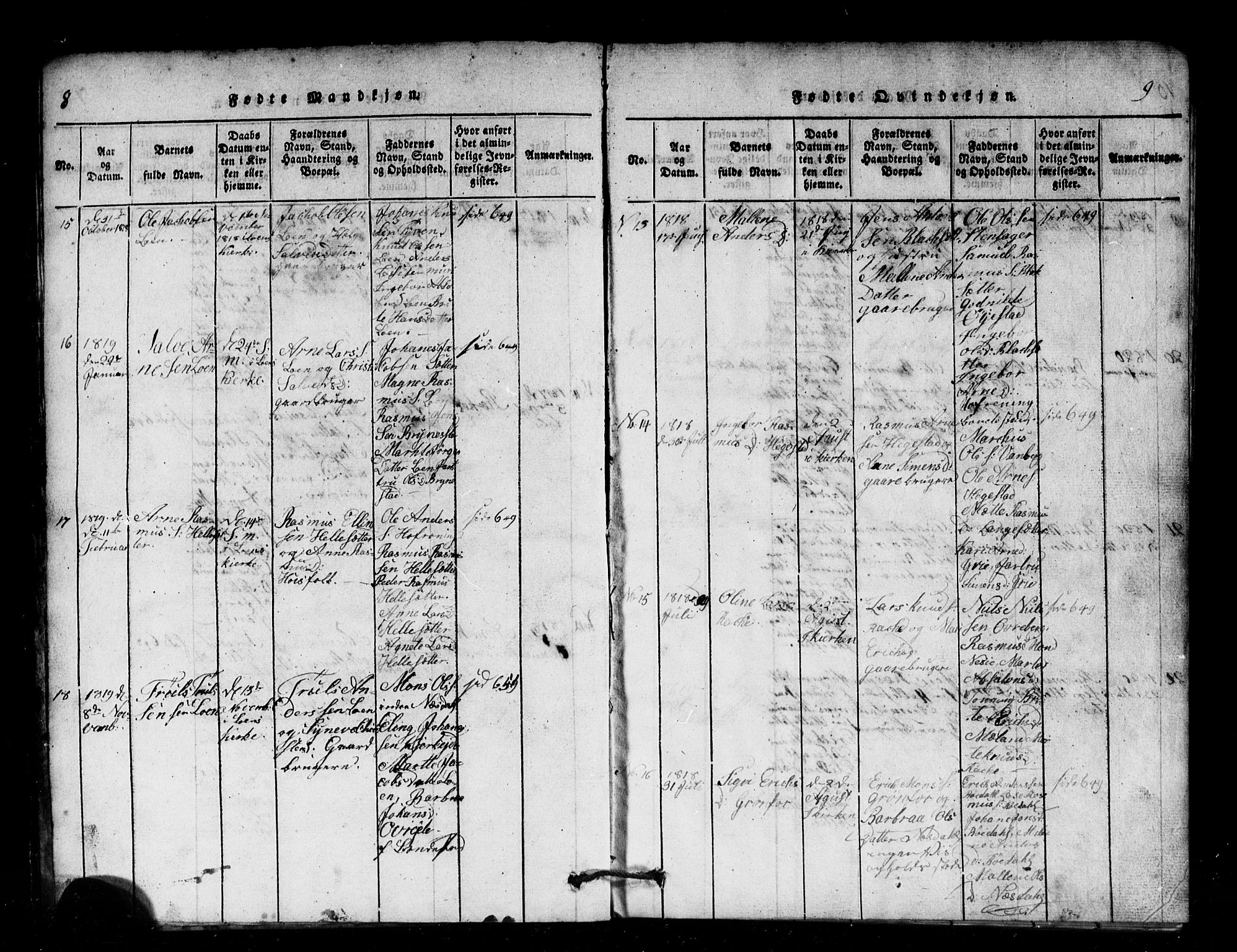 Innvik sokneprestembete, AV/SAB-A-80501: Parish register (copy) no. B 1, 1815-1820, p. 8-9