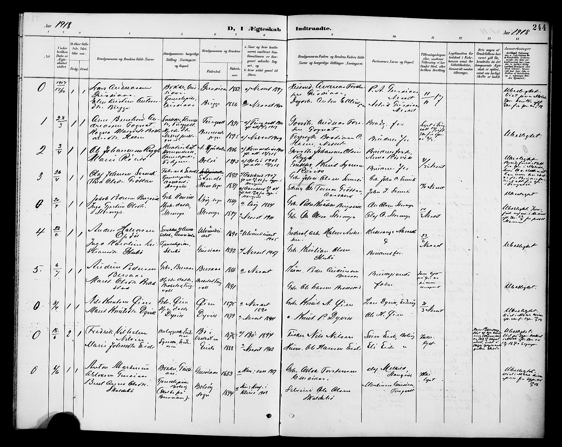 Ministerialprotokoller, klokkerbøker og fødselsregistre - Møre og Romsdal, SAT/A-1454/551/L0632: Parish register (copy) no. 551C04, 1894-1920, p. 244