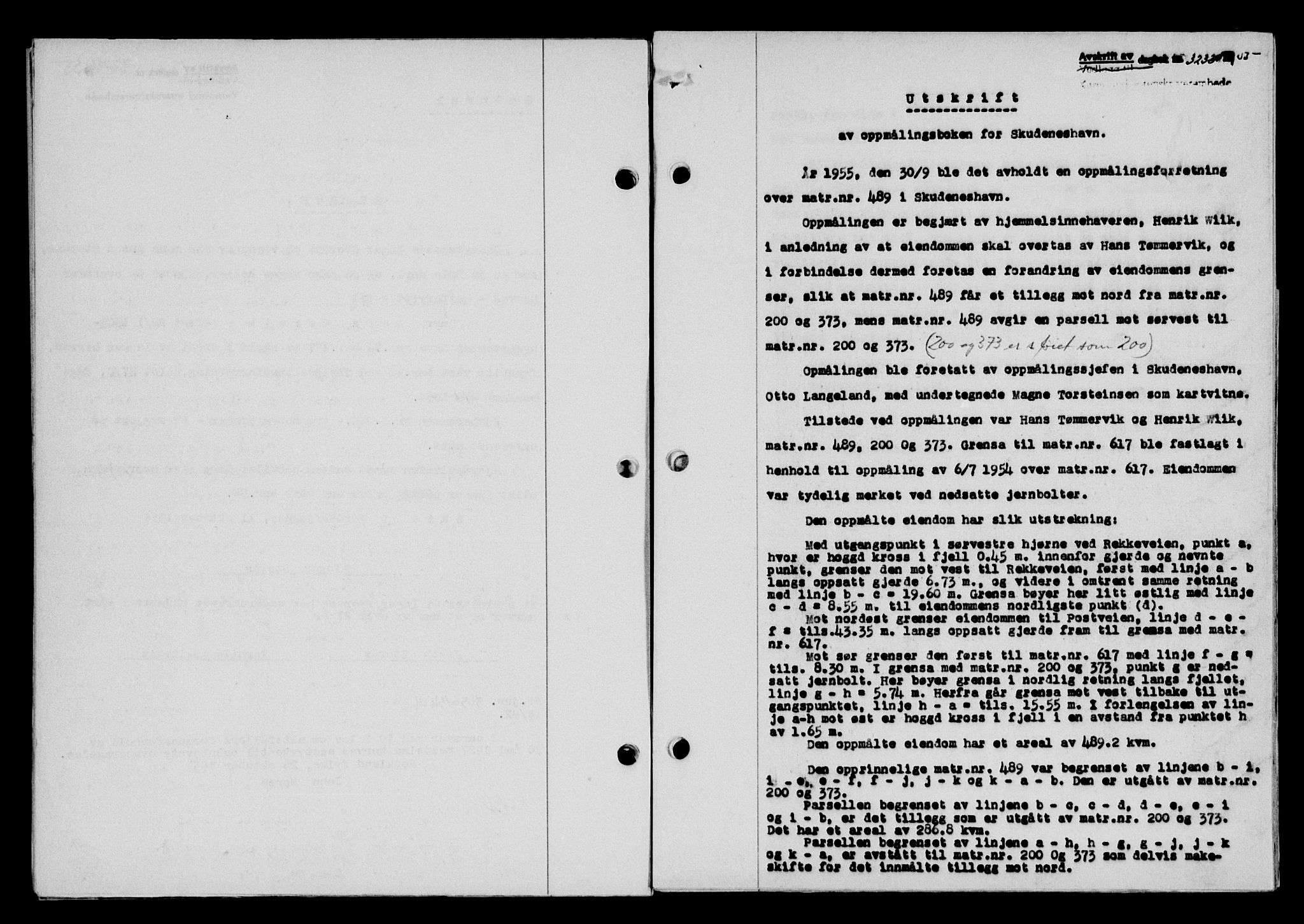 Karmsund sorenskriveri, SAST/A-100311/01/II/IIB/L0117: Mortgage book no. 97Aa, 1955-1955, Diary no: : 3232/1955