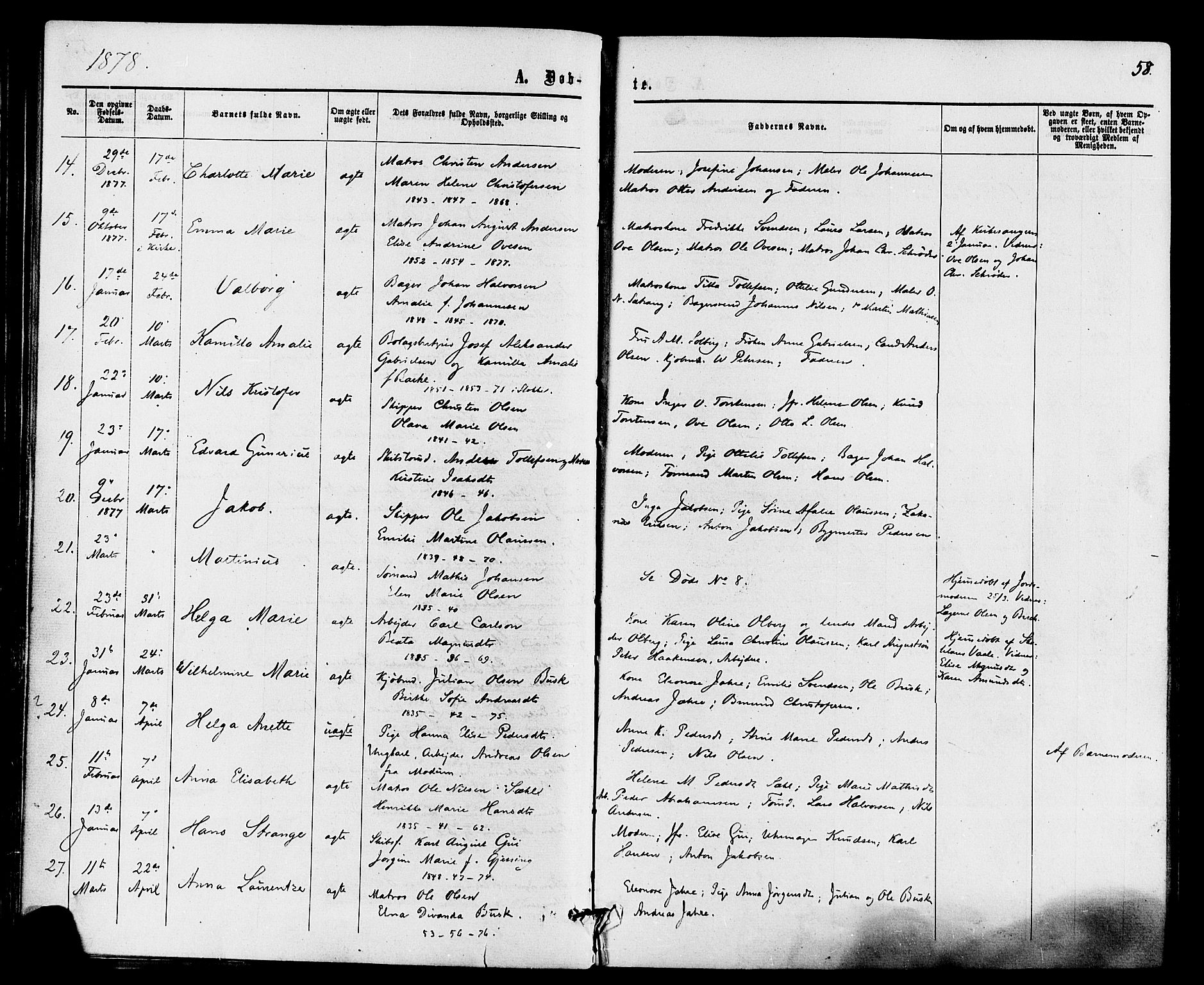 Holmestrand kirkebøker, SAKO/A-346/F/Fa/L0003: Parish register (official) no. 3, 1867-1879, p. 58