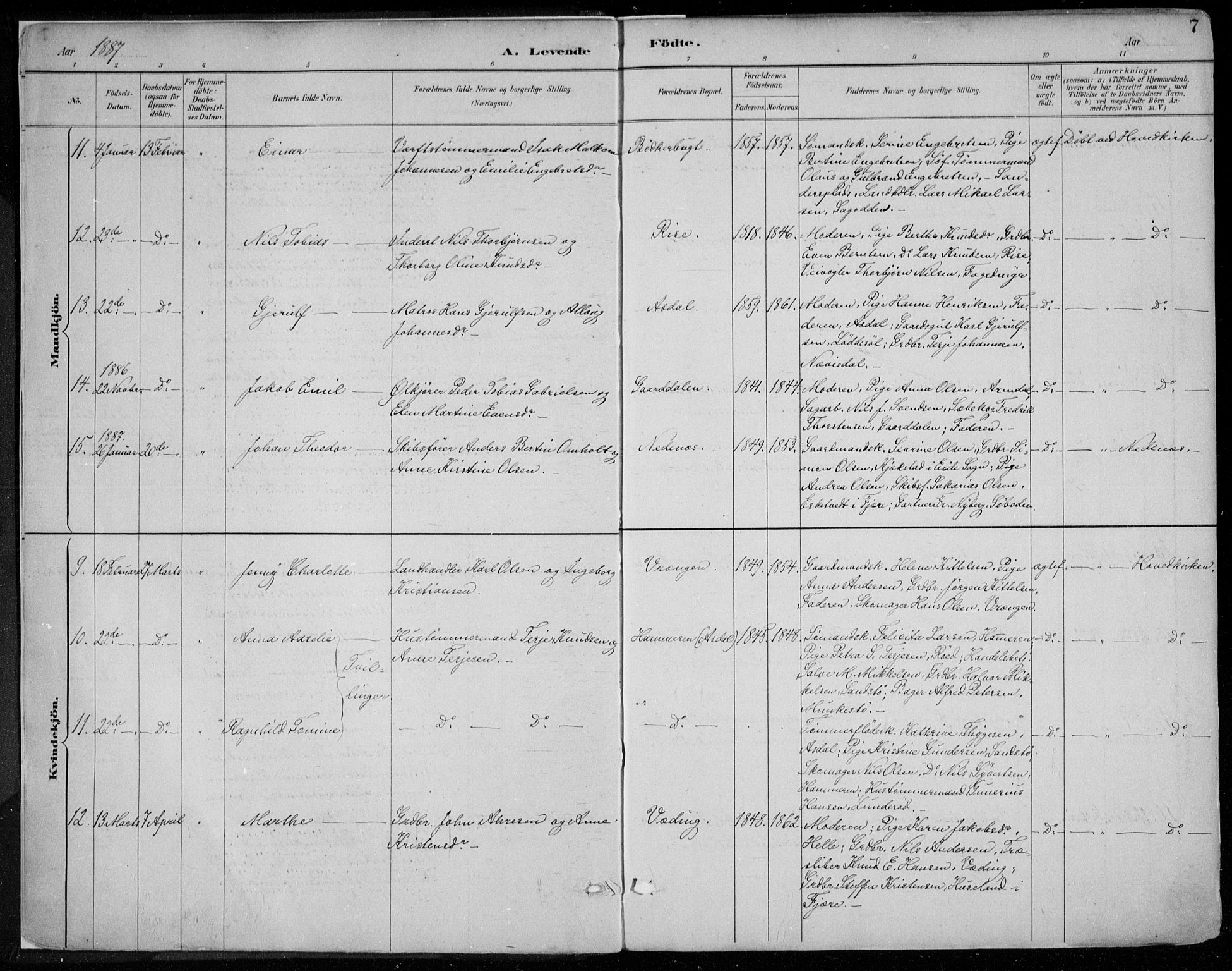 Øyestad sokneprestkontor, SAK/1111-0049/F/Fa/L0017: Parish register (official) no. A 17, 1887-1896, p. 7