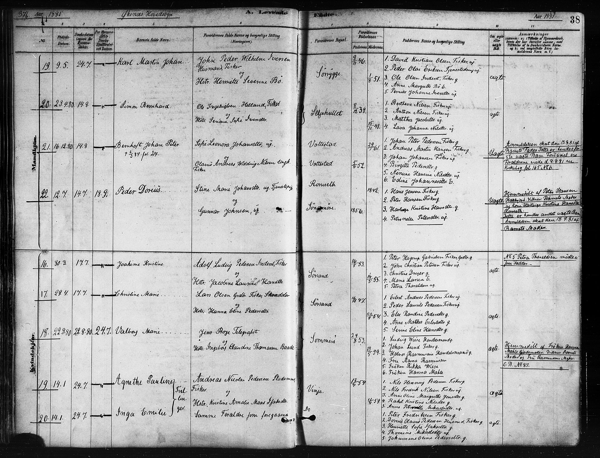 Ministerialprotokoller, klokkerbøker og fødselsregistre - Nordland, AV/SAT-A-1459/893/L1335: Parish register (official) no. 893A08 /1, 1878-1884, p. 38