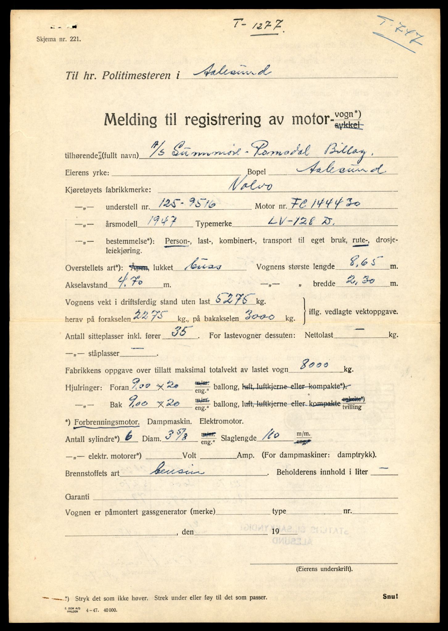 Møre og Romsdal vegkontor - Ålesund trafikkstasjon, AV/SAT-A-4099/F/Fe/L0008: Registreringskort for kjøretøy T 747 - T 894, 1927-1998, p. 15