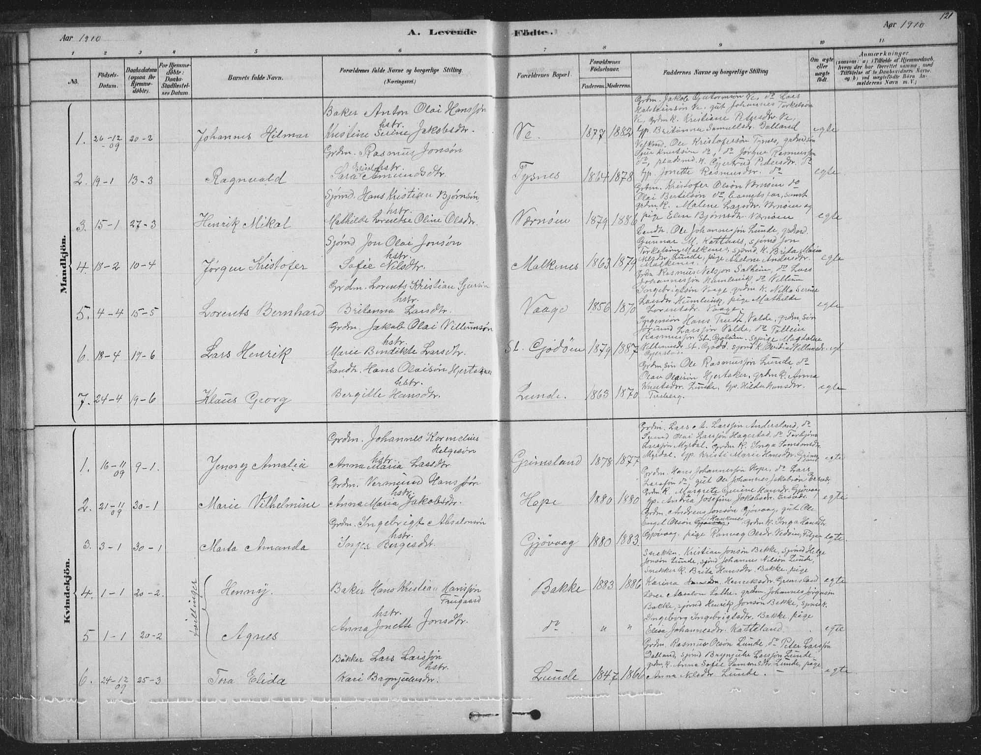 Tysnes sokneprestembete, SAB/A-78601/H/Hab: Parish register (copy) no. B 2, 1878-1918, p. 121
