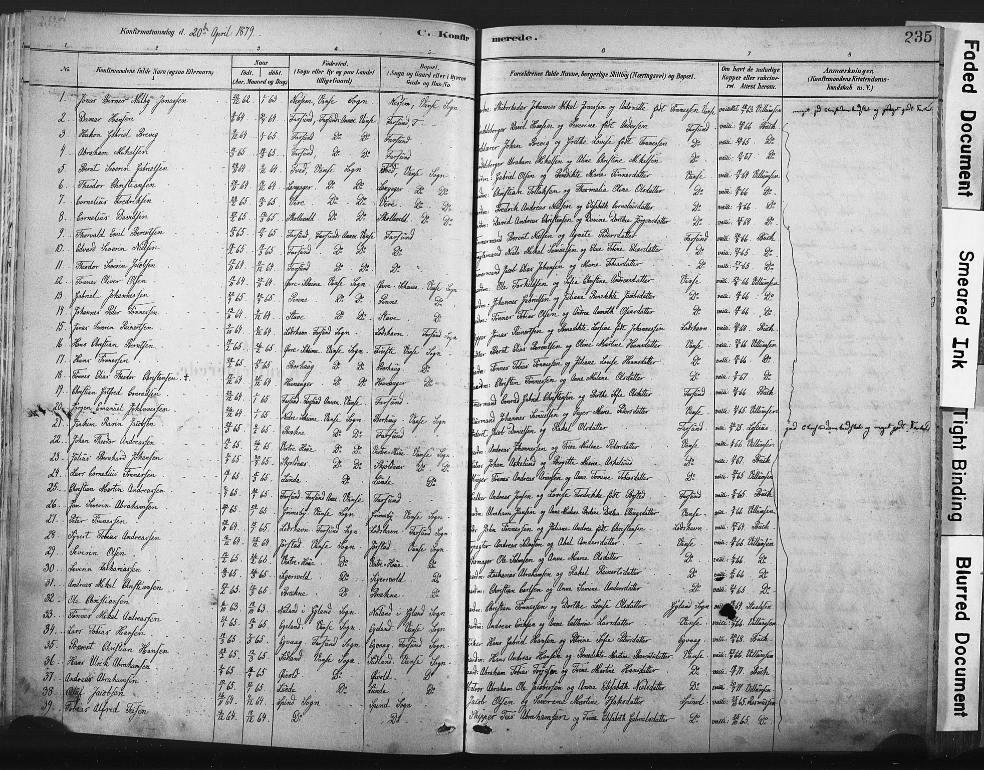 Lista sokneprestkontor, SAK/1111-0027/F/Fa/L0012: Parish register (official) no. A 12, 1879-1903, p. 235